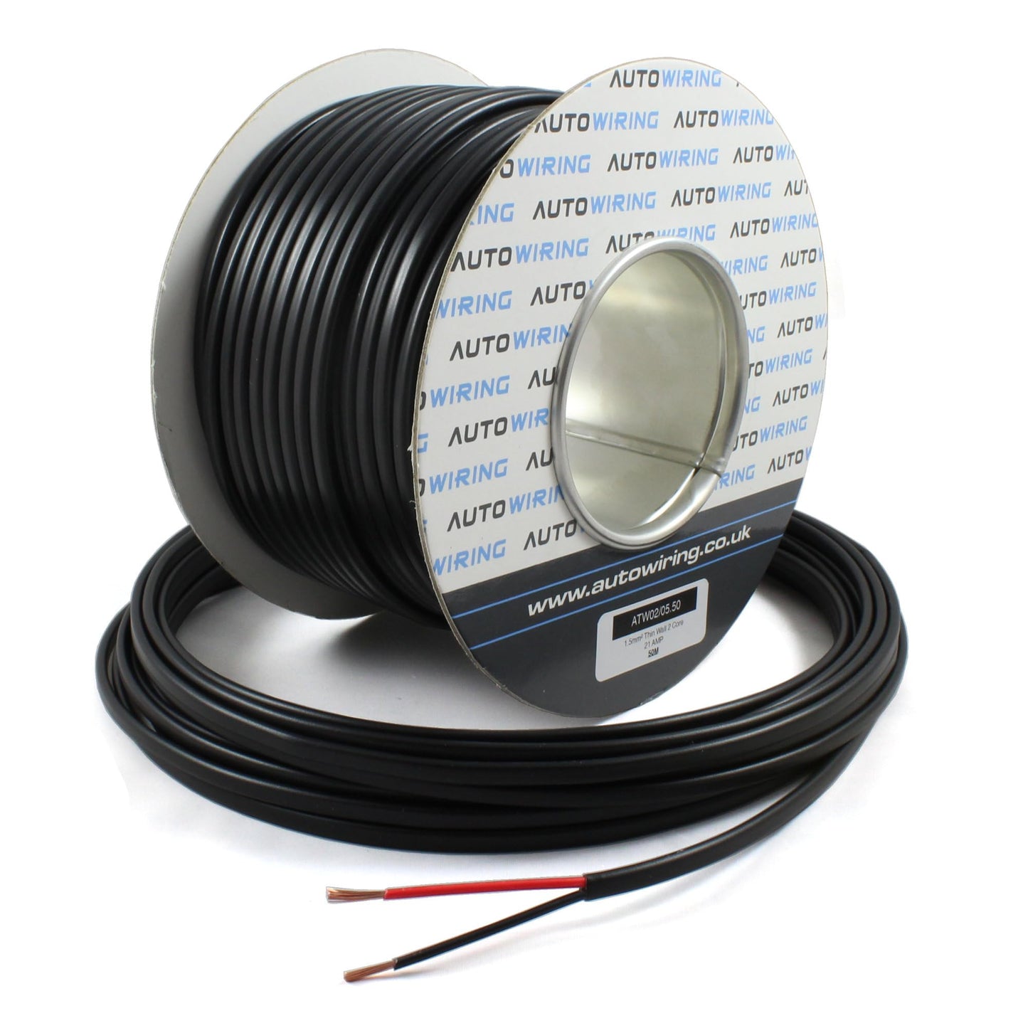 Automotive FLAT Twin 2 Core Cable 12v 24v Thin Wall Wire (21 AMP Rated 1.5mm?) 10/30/50/100 Metre (50 Metre Roll)