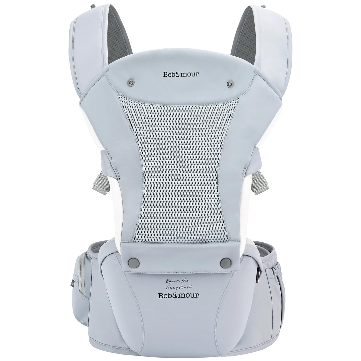 Bebear Baby Carrier Newborn to Toddler, Bebamour Baby Carrier Hipseat 0-36Months with Head Hood, 3 PCS Teething Pads, Waist Extender, Cotton, Blue