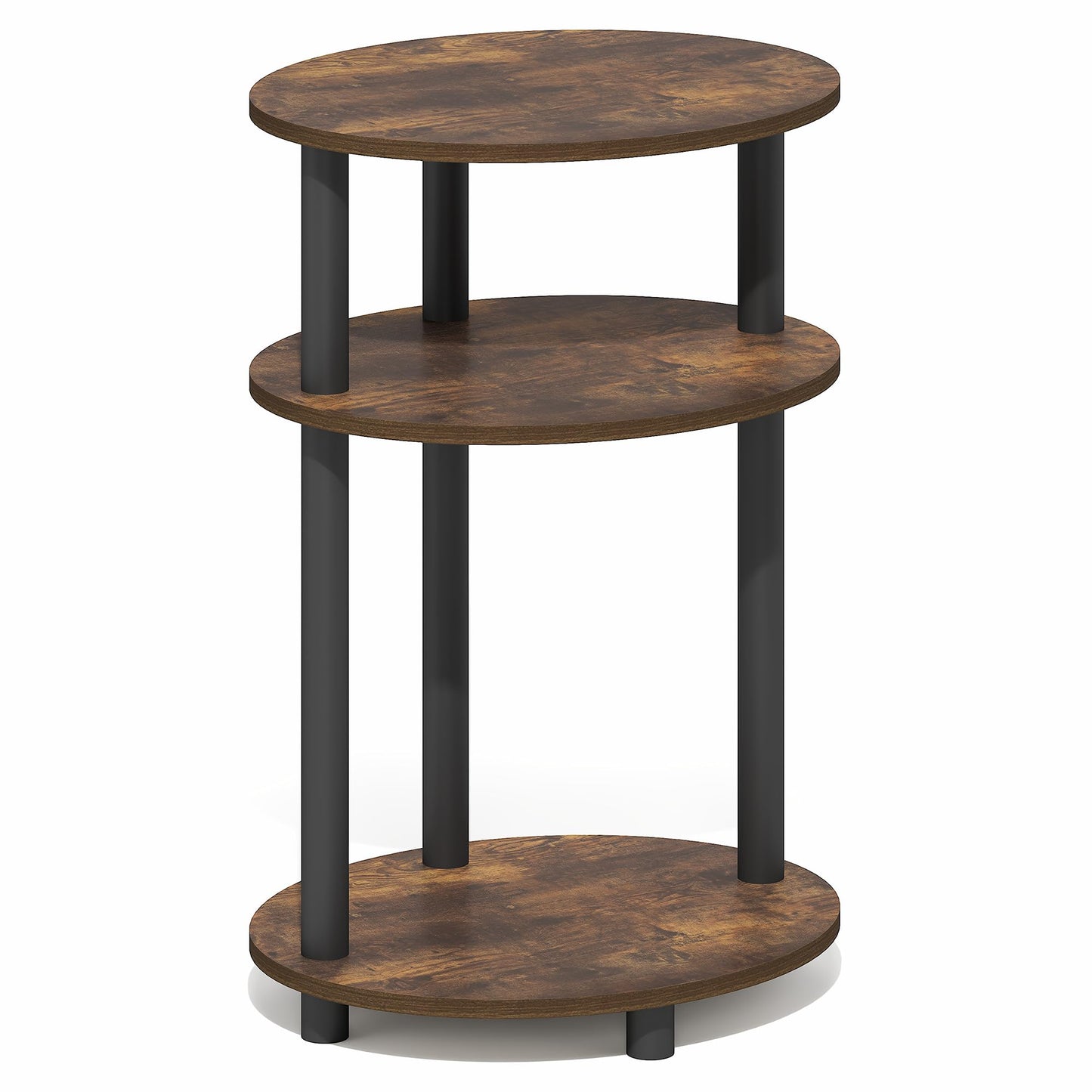 Furinno TURN-N-TUBE Side Table, 3-Tier Oval End Table, Night Stand, Bedside Table, for Living Room, Bedroom, Amber Pine/Black