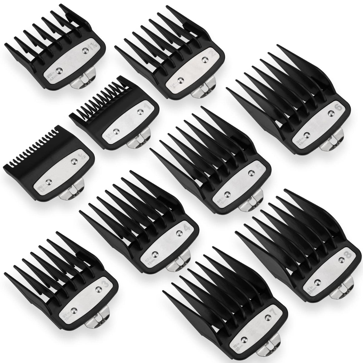 Clipper Guards Compatible with Wahl 10 Pcs, Ancable Cordless Clipper Cutting Guards Compatible with 0.5, 1, 1.5, 2, 3, 4, 5, 6, 7, 8 Plastics from