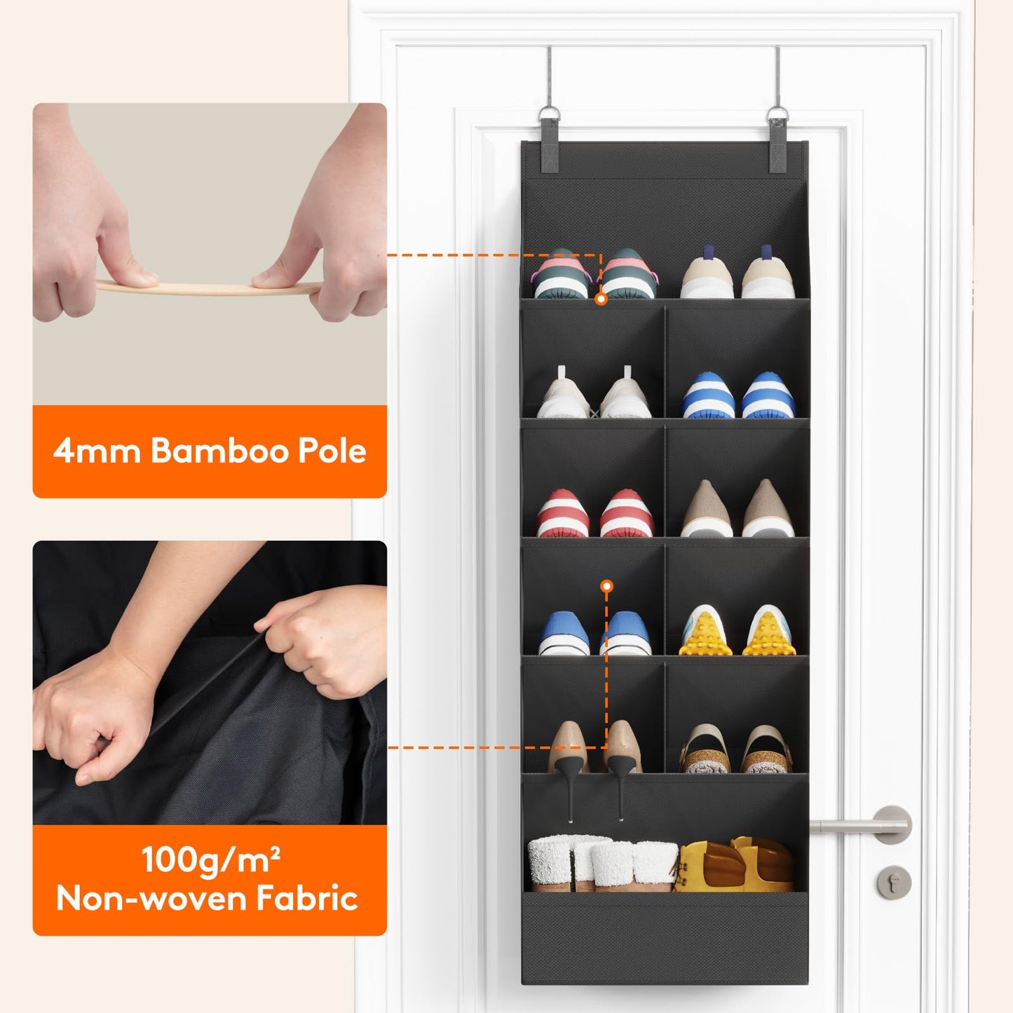 Lifewit 6 Tier Over the Door Shoe Organisers with 11 Deep Pockets, Fabric Hanging Wall Mounted Shoes Rack Behind Door Storage Organizer for Boots