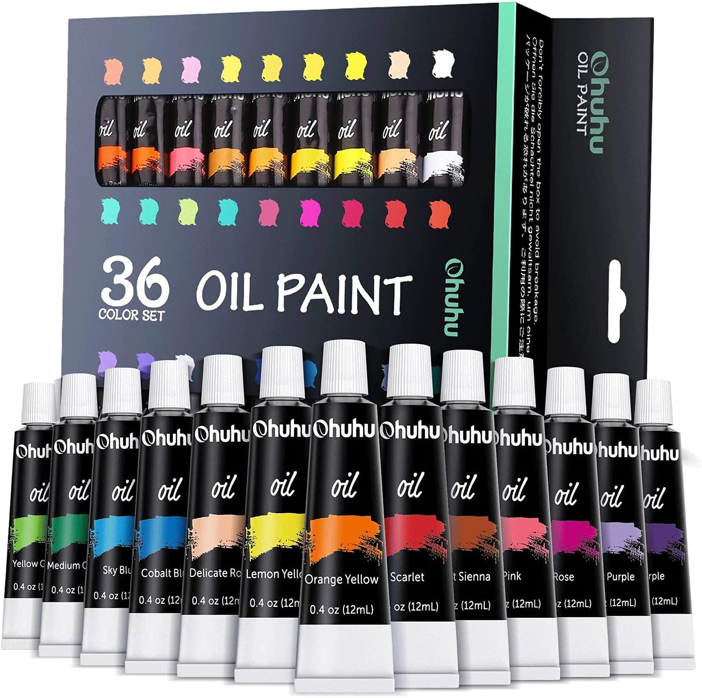 Ohuhu Oil Paints for Artists, 36 Colours x 12ml Tubes Oil Paint Set - Rich Pigment & Non-Toxic, Creamy Texture on Paper Canvas Wood Ceramic Fabric,