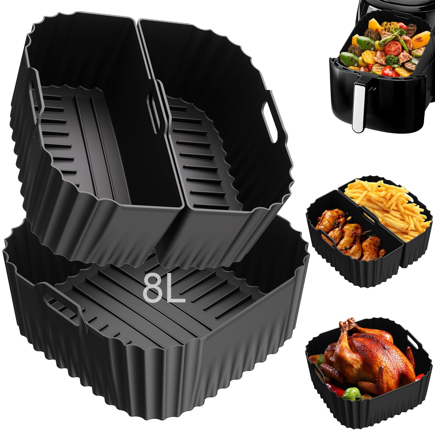 Silicone Air Fryer Liners for Russell Hobbs XXL 8L 27170-56, 3PCS Airfryer Accessories Silicone Mould for Russell Hobbs XXL 8.3 L 27632-56 Reusable