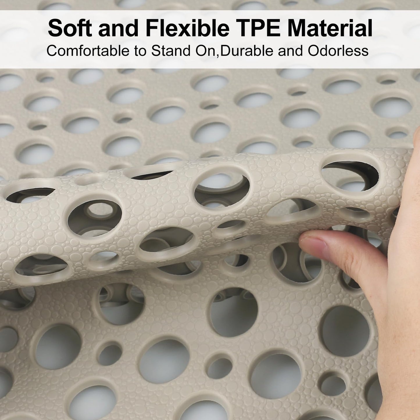 Anti Slip Shower Mat with Suction Cups,70x70cm Quick Drain TPE Non Slip Shower Mats for Inside Shower,Large Bath Mat for Shower Soft on Feet