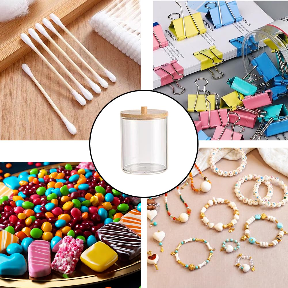 3Pcs Cotton Pad Holder,Cotton Wool Bud/Swab/Ball Holder,with Bamboo Lid,Bathroom Qtip Dispenser Jars Canisters Holders for Vanity Cotton Ball Qtips