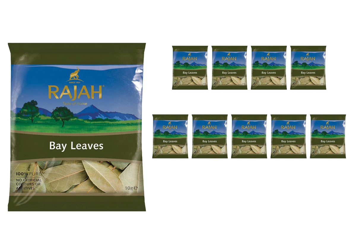 Rajah Spices Bay Leaves | Bay | Bay Leaf | Tej Patta | Malabar Leaf | (10g (Pack of 10))