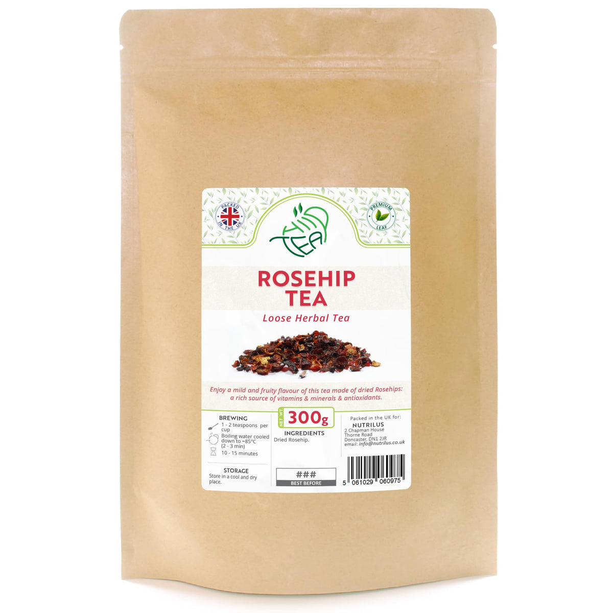 Rosehip Loose Tea ? Wild Rose Fruit Infusion ? Premium Dried Rose Hips - Herbal Tea (300g)