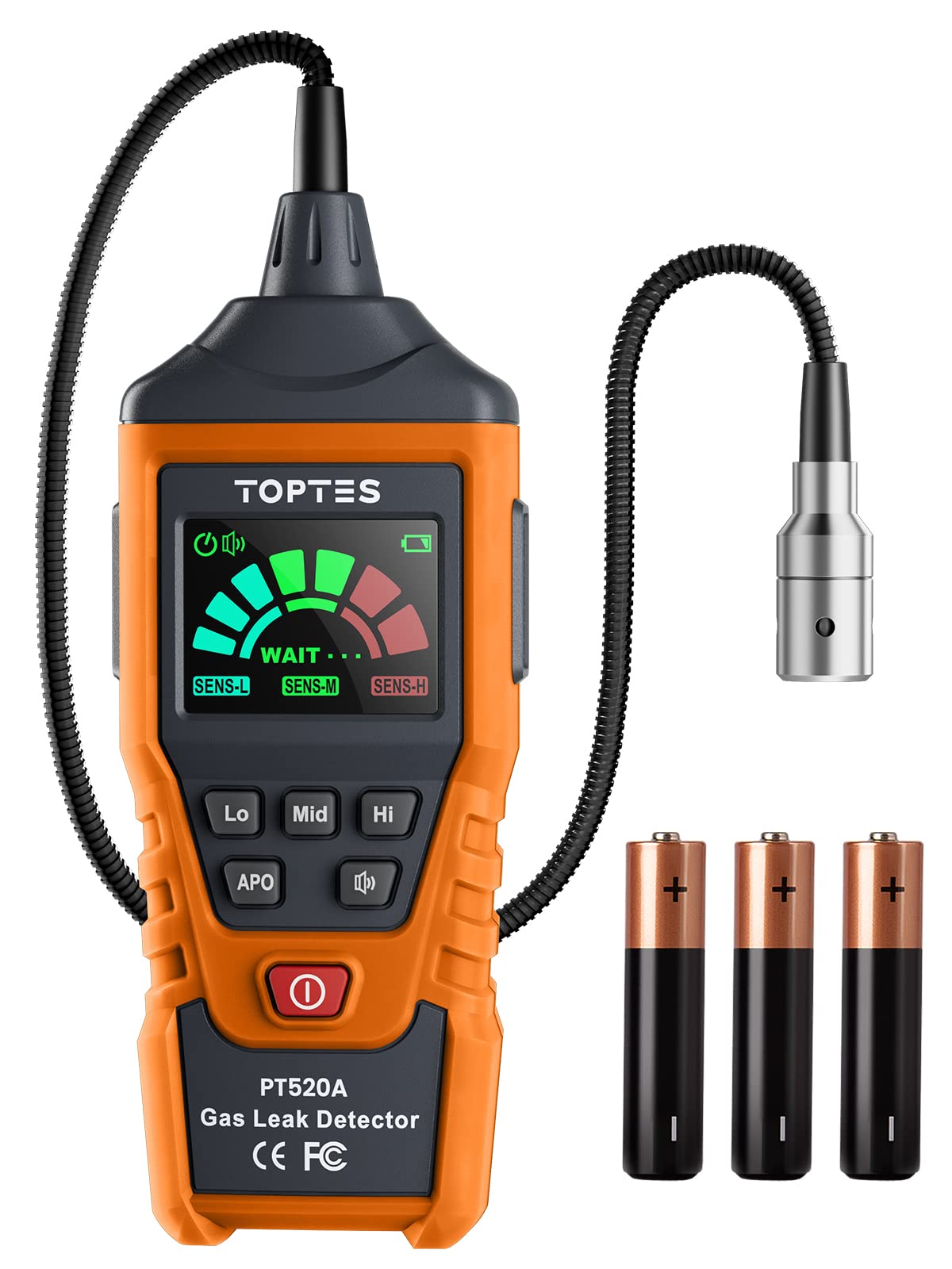 PT520A Natural Gas Detector, Gas Leak Detector with 43.5cm Gooseneck, Locates Sources Like Methane, Propane and Butane for Home and RV (Includes