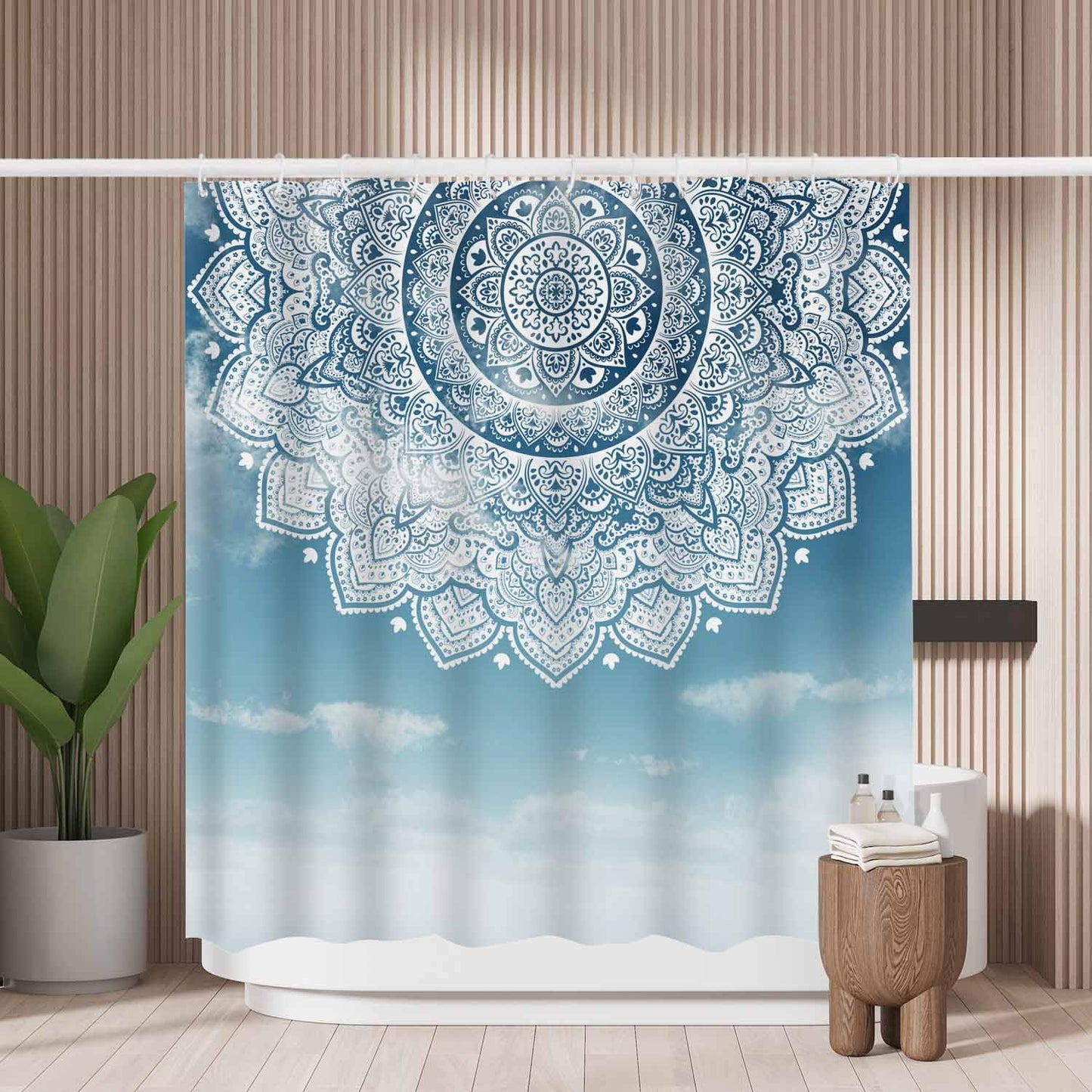 Woutay Shower Curtain Water Repellant Fabric Abstract Mandala Watercolor,Mould Proof Resistant,Polyester,with 12 Plastic Hooks