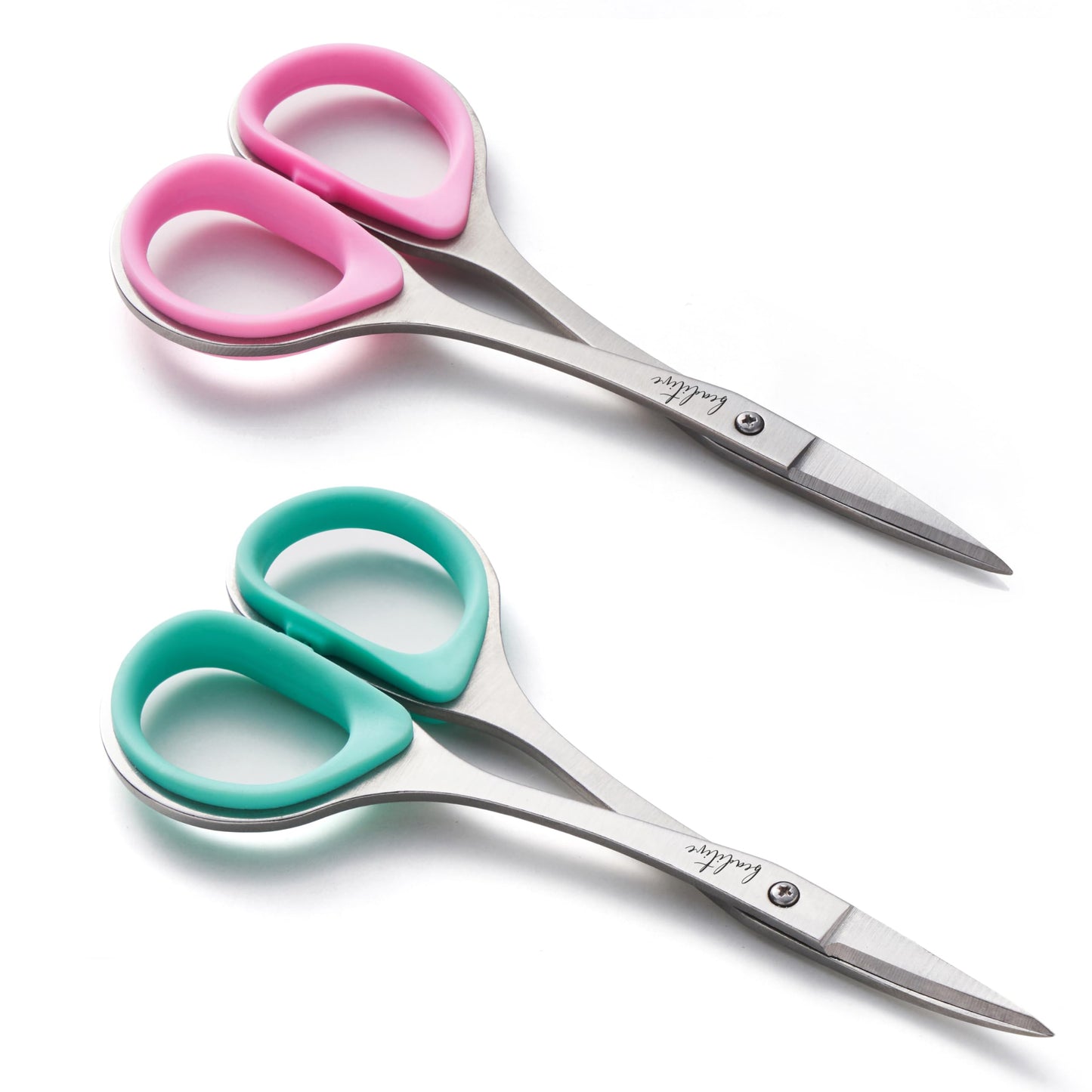 Beaditive Sewing and Embroidery Scissors Set (2 Pc.) Curved and Straight, Sharp, Stainless-Steel Design | Precision Tips, Ergonomic Rubber Handle Grip