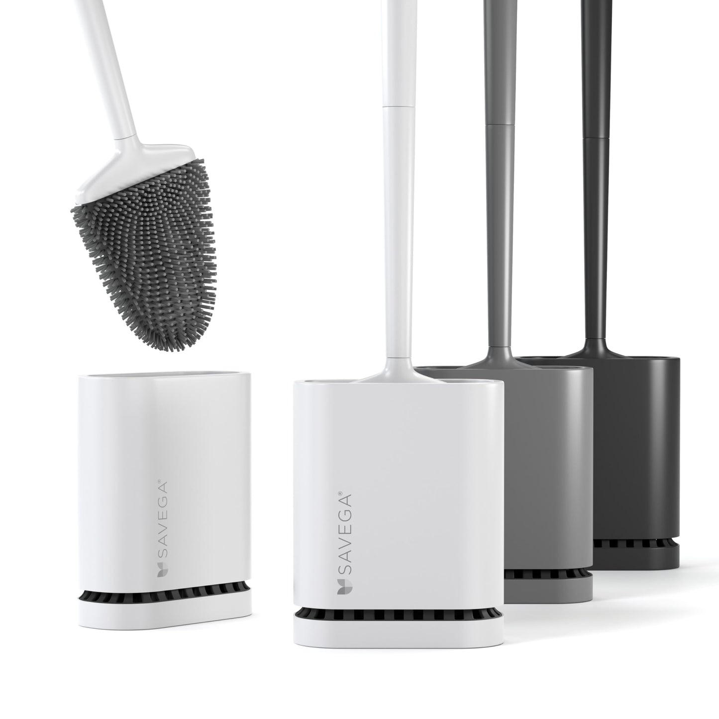 SAVEGA White Toilet Brush Silicone ? Antibacterial Silicone Toilet Brush with Holder for Wall Mounting ? Fast-Drying & Hygienic (1-Pack)