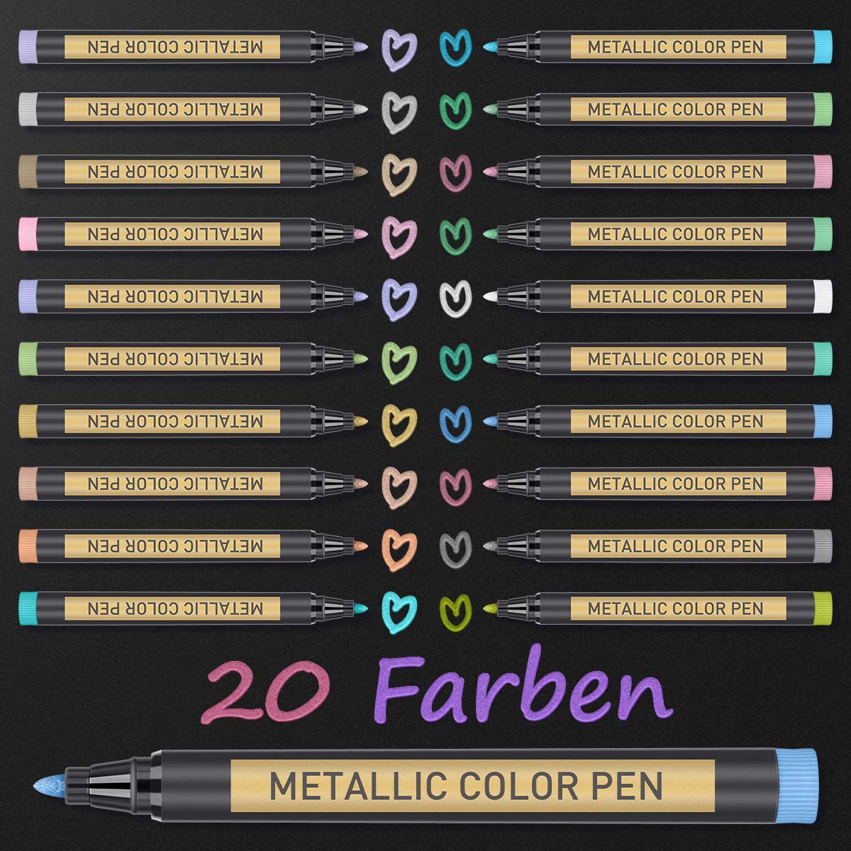Metallic Marker Pens Markers, 20 Craft Paint Pen Glitter Metallic Pens for Black Paper Scrapbook Accessories Card Making, Art Supplies Aesthetic