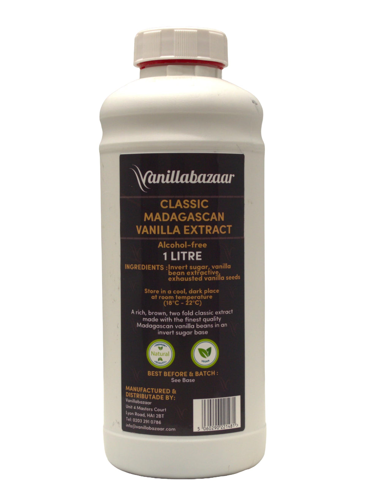 1 Litre Classic Madagascan Vanilla Extract Double Strength with Seeds - Natural, Kosher, Halal Certified, Vegan, Alcohol-Free - Baking Ingredients |