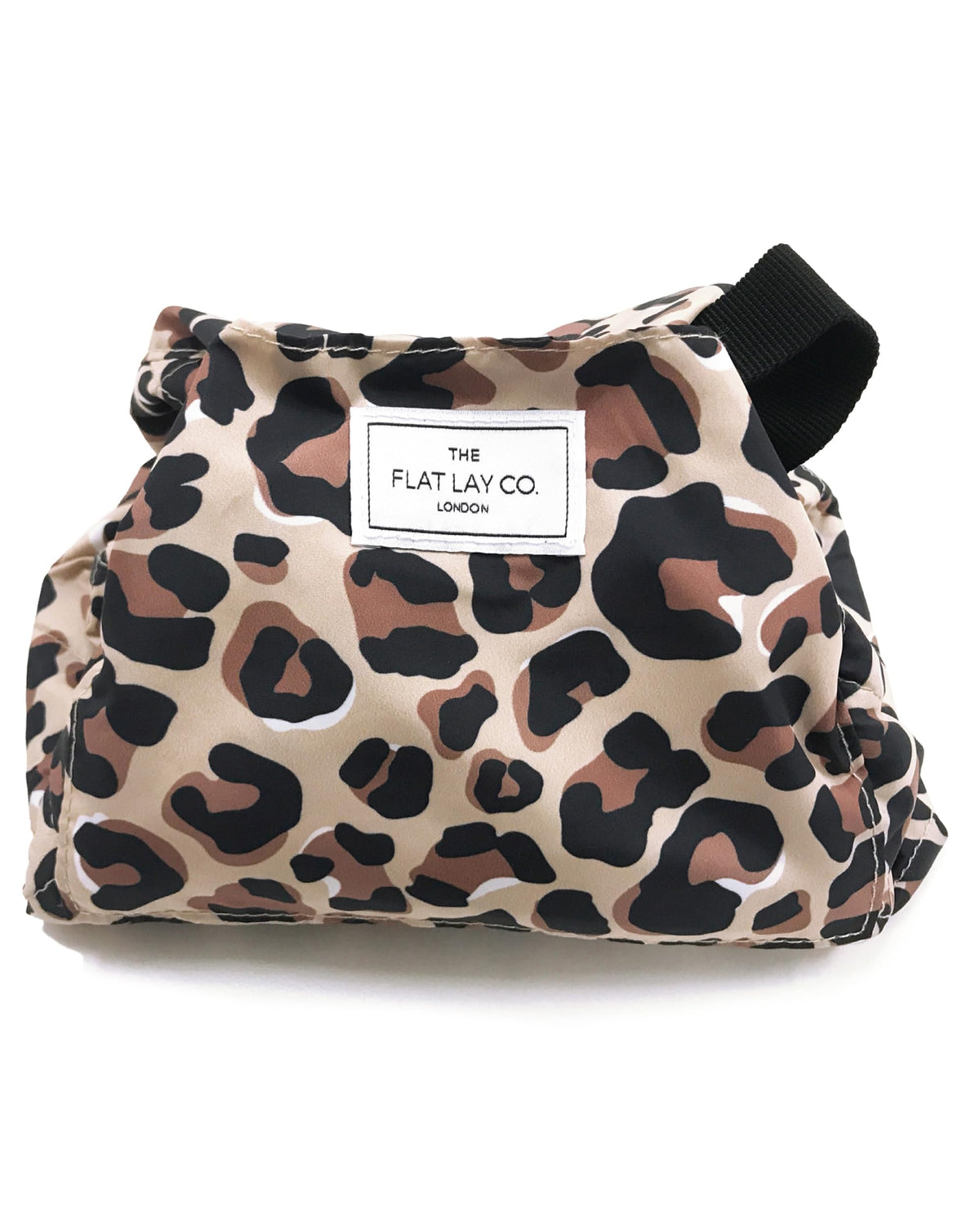 The Flat Lay Co. Makeup Bag - Leopard Travel Drawstring Makeup Bag with Brush Holder & Large Pockets - Cosmetics Organiser Storage for Eyeshadow,