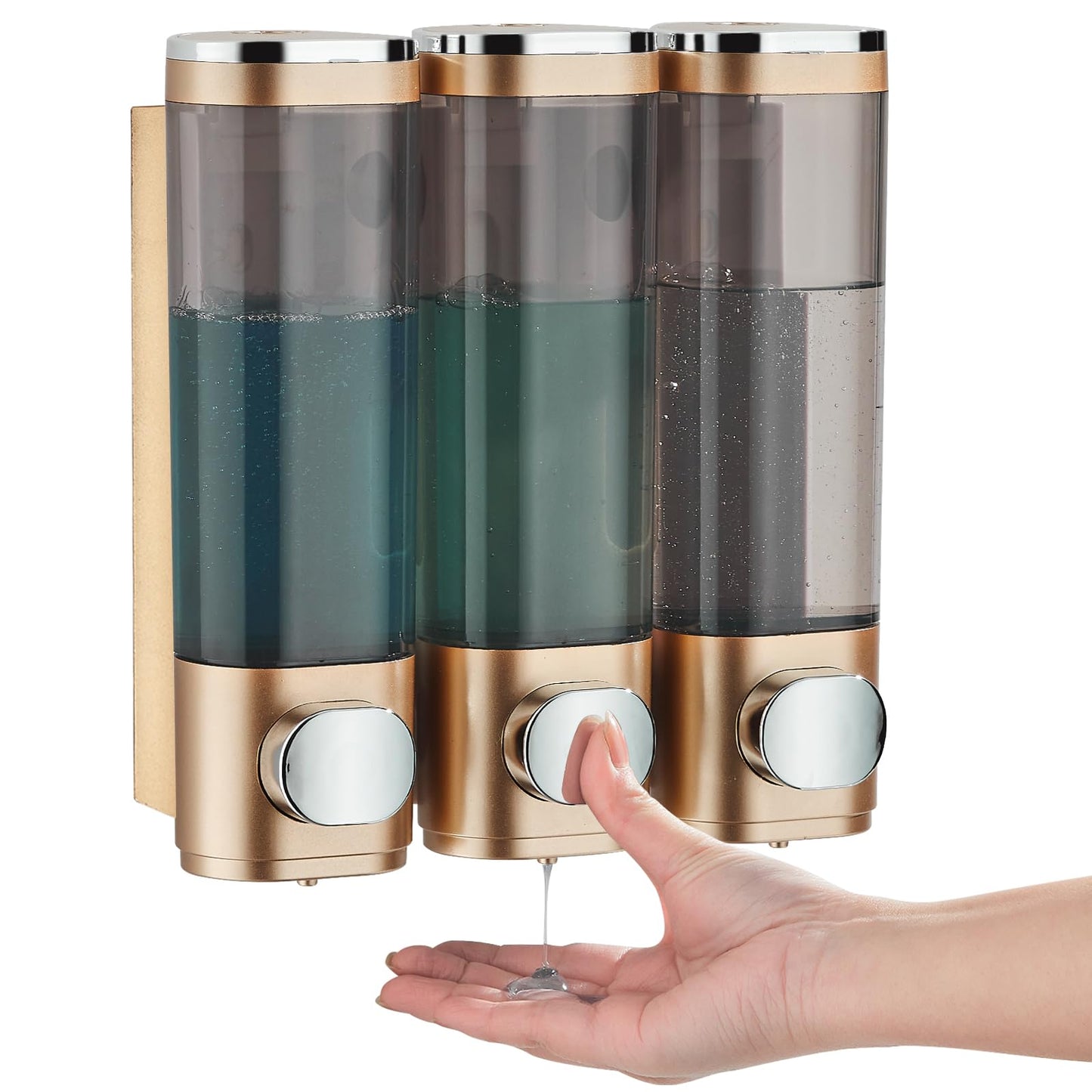 modunful Shampoo and Conditioner Dispenser, Shower Dispenser 3 Chamber No Drill Shampoo for Shower Wall Mounted Body Wash for Bathroom,Large