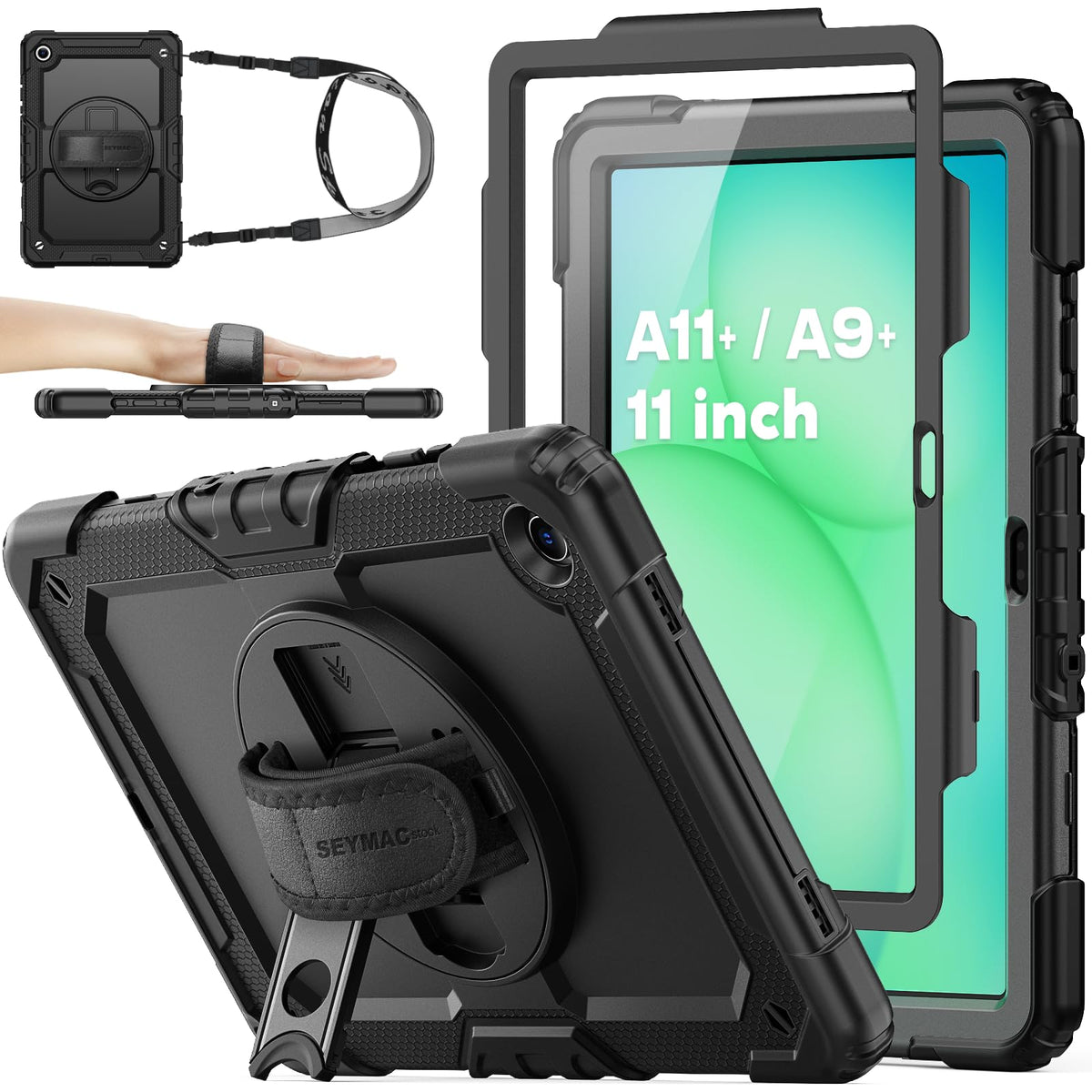 SEYMAC stock Case for Samsung Galaxy Tab A11+ Plus/A9+ Plus 11 Inch 2025/2023, Full Body Shockproof with Screen Protector, 360? Rotating Stand/Hand