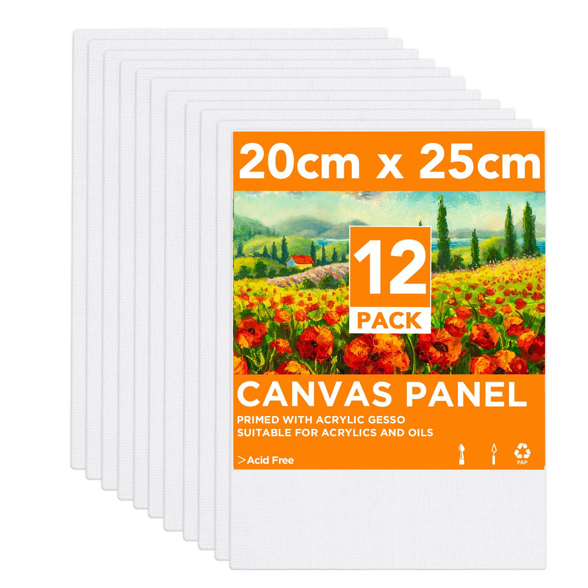 CONDA 20?25cm(8?10inch) Canvas for Painting Pack of 12 Artist Quality Acid Free Canvas Board for Painting, Art, Acrylic