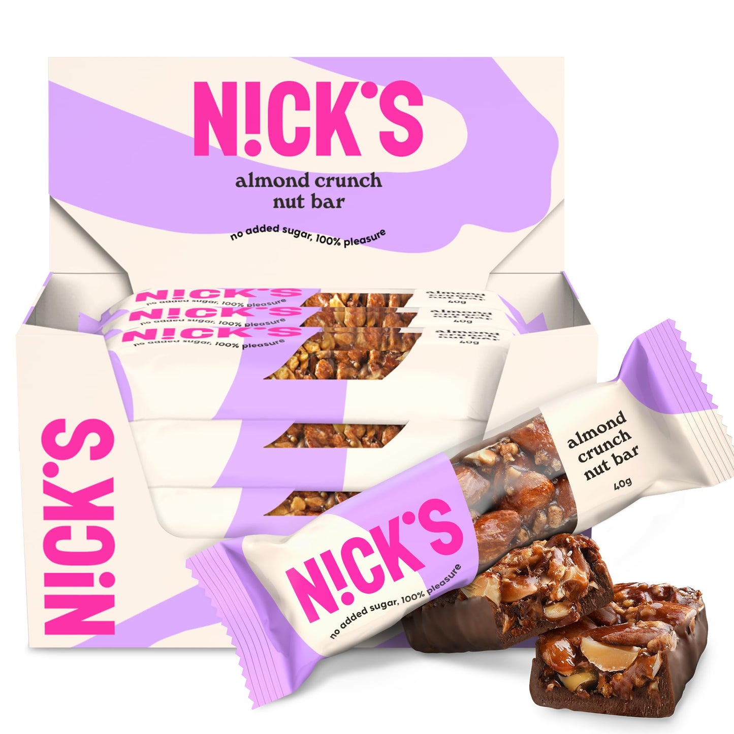 NICKS Nut Bar Almond crunch, Vegan Chocolate Keto Snack 2.9 Net Carbs, 179 Calories, No Added Sugar Gluten Free Low Carb Sweets (Multipack 12x40g)