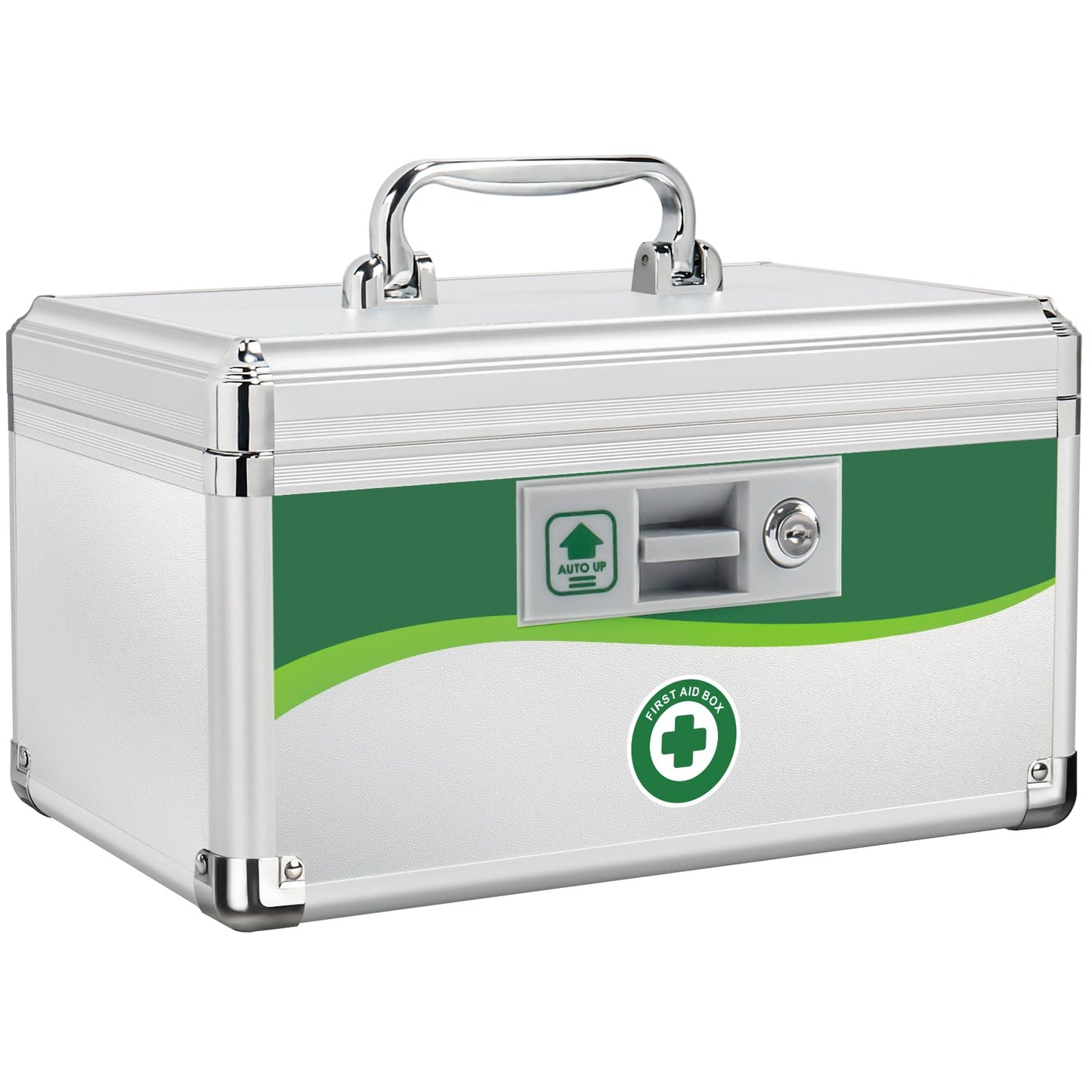 ZORVIDSON Lockable Medicine Box, Medication Storage with Key Lock, Portable First Aid Safe Empty Box, Layered Aluminum Daily Medicine Organiser for