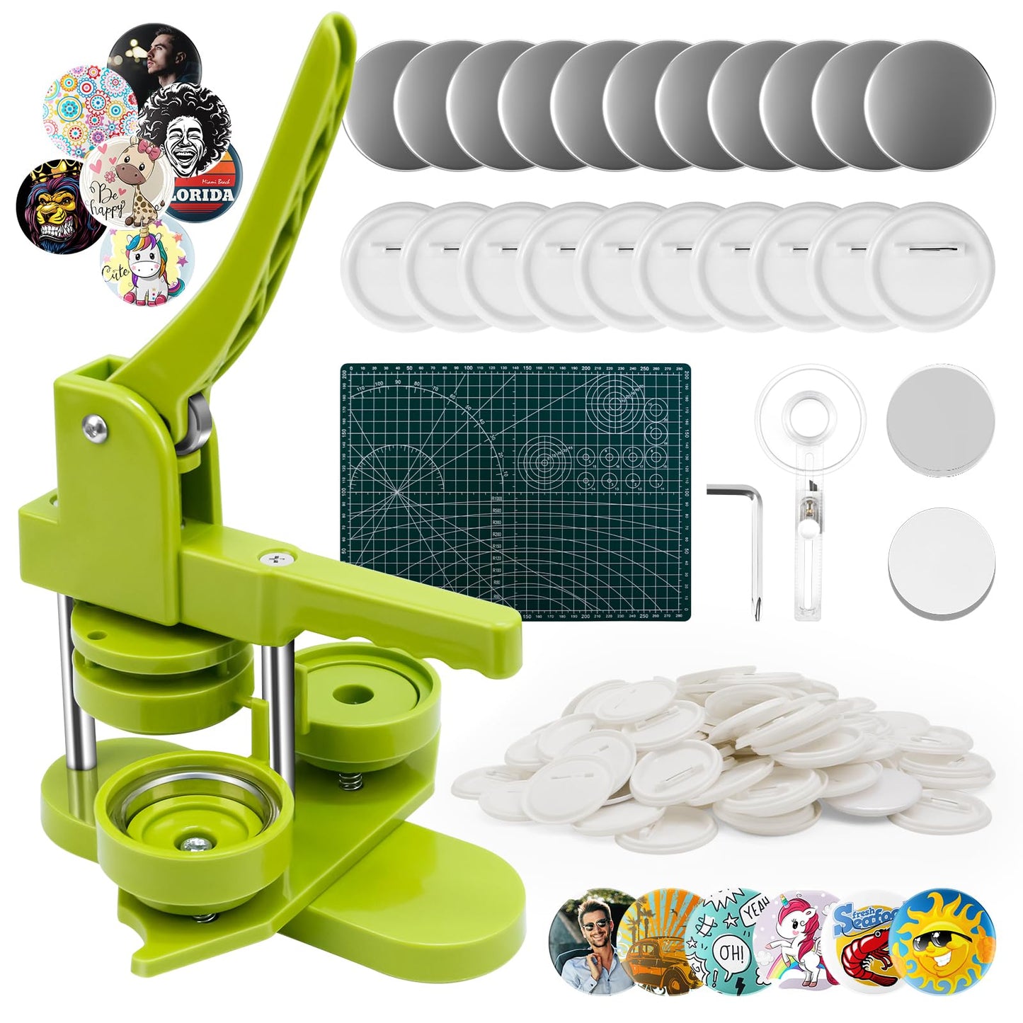 58mm Badge Maker Machine, Button Maker Machine with 100 Accessories, Circle Cutter & Cutting Board, Pin Maker 2.25 Inch, DIY Badge Punch Press Kit for