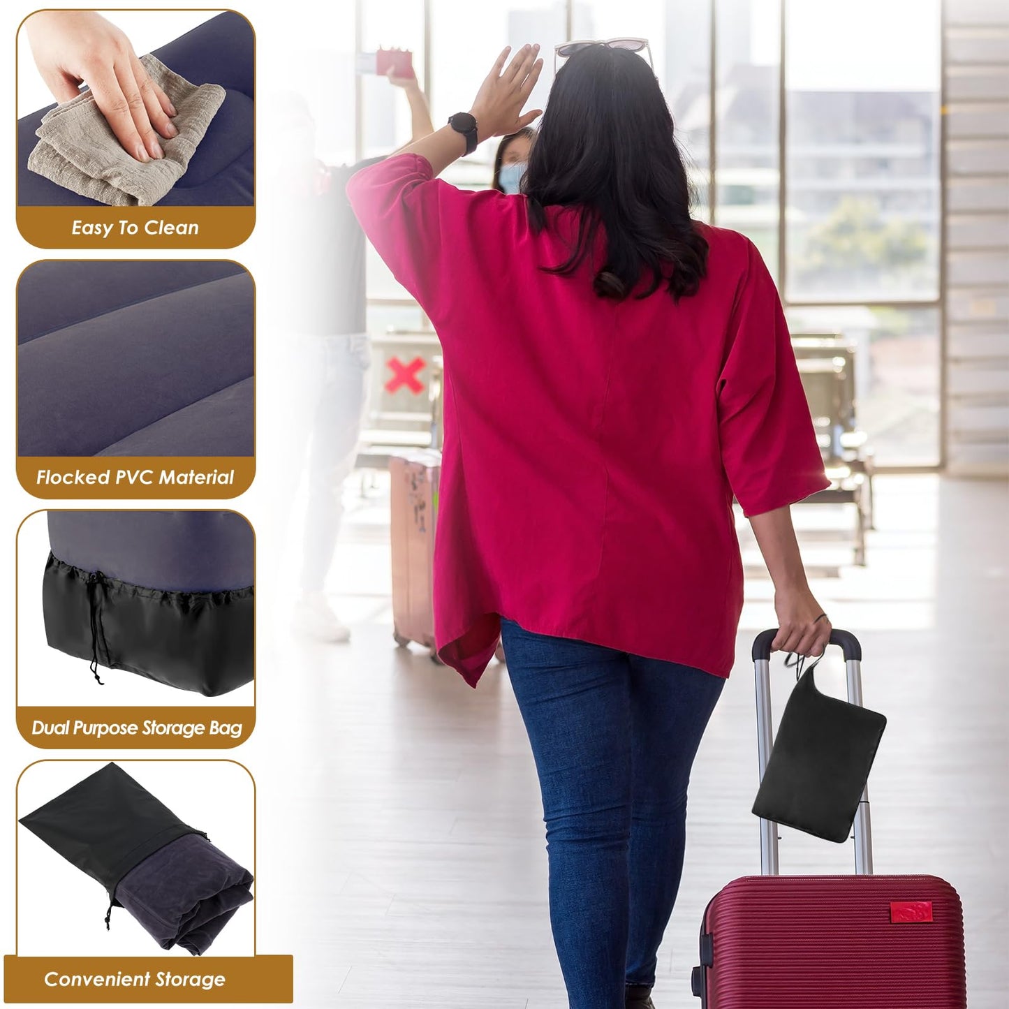 Inflatable Foot Rest Pillow for Plane 3 Layers Adjustable Heights Leg Rest Cushion with Storage Bag Inflatable Footrest Portable Inflatable Airplane