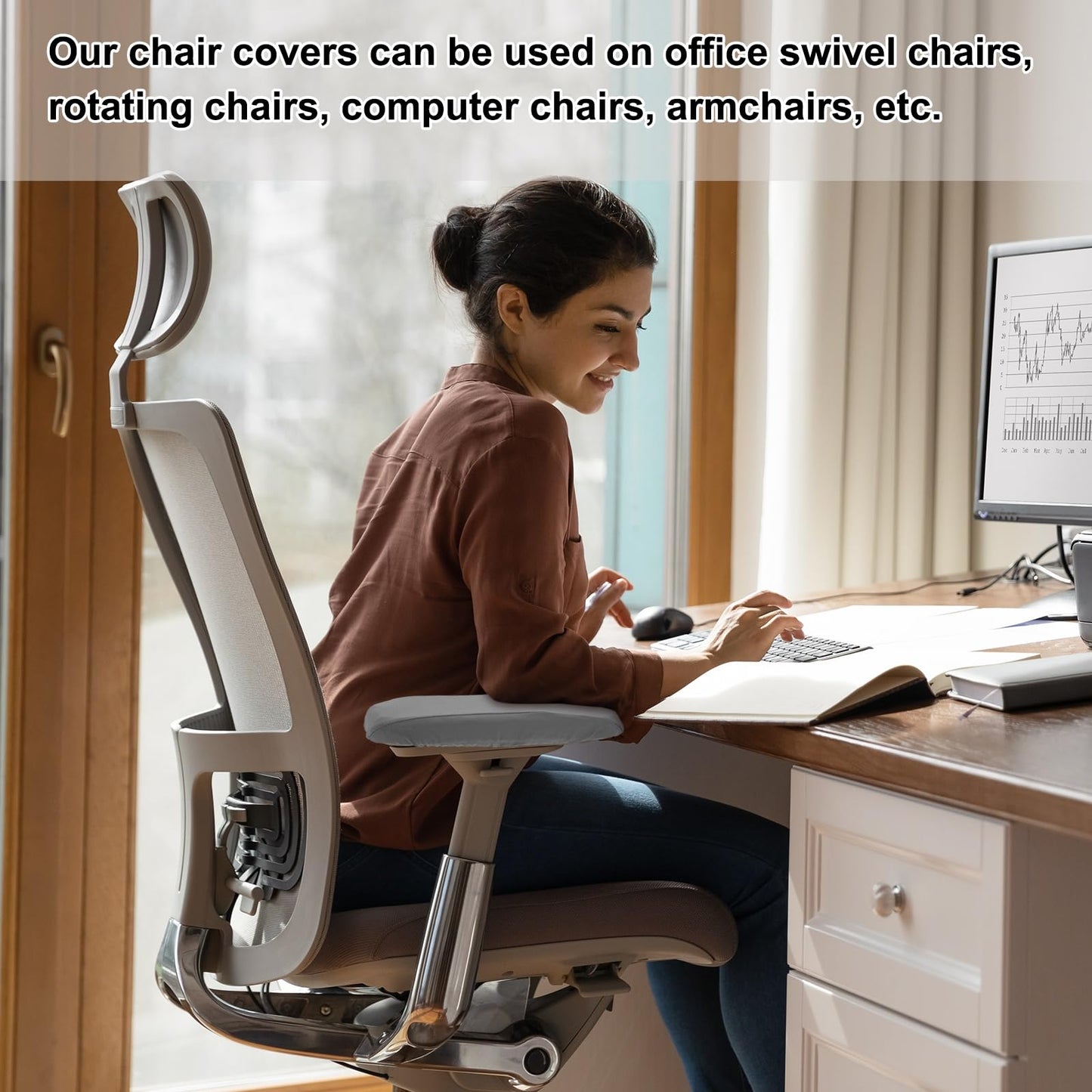 sourcing map Chair Armrest Slipcovers Covers, 32 x 8cm Polyester Removable Seat Hand Rest Protector for Office Chairs Desk Chair(Black)