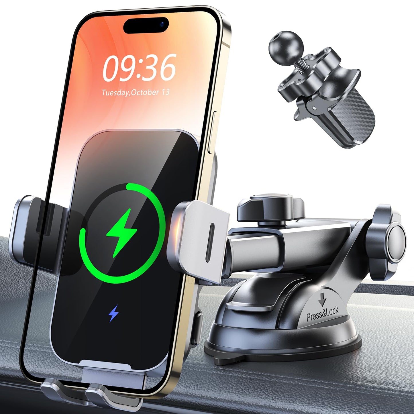 ISEYOU Car Phone Holder Wireless Charger Auto Clamping, 15W Fast Charging Wireless Car Charger for Dash Windshield Vent Compatible with iPhone 16 15