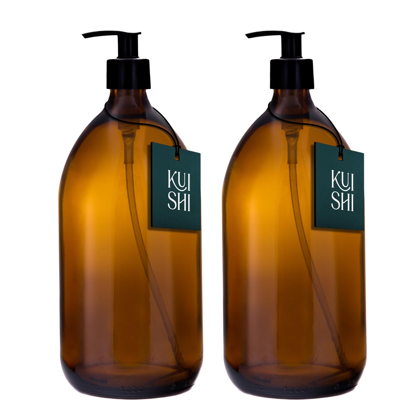 Kuishi Amber Brown Glass Pump Bottle Dispenser, Refillable Amber Glass Soap Dispenser Bottle with Black Plastic Pump for Reducing Plastic Waste