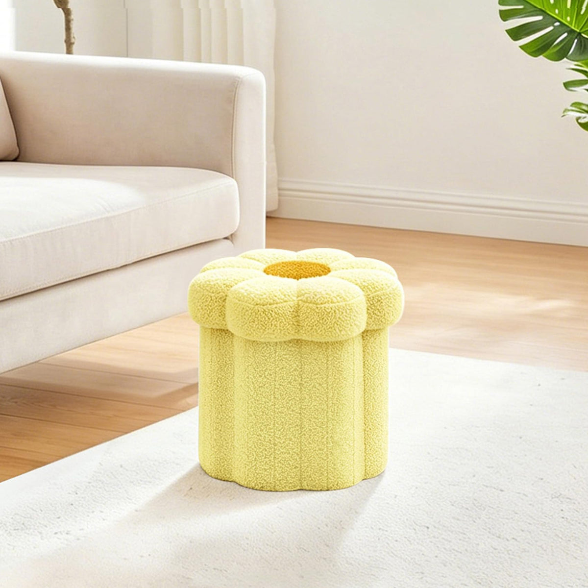 Bonlife Flower Shape Ottoman with Lid, Folding Footrest, Small Storage Box