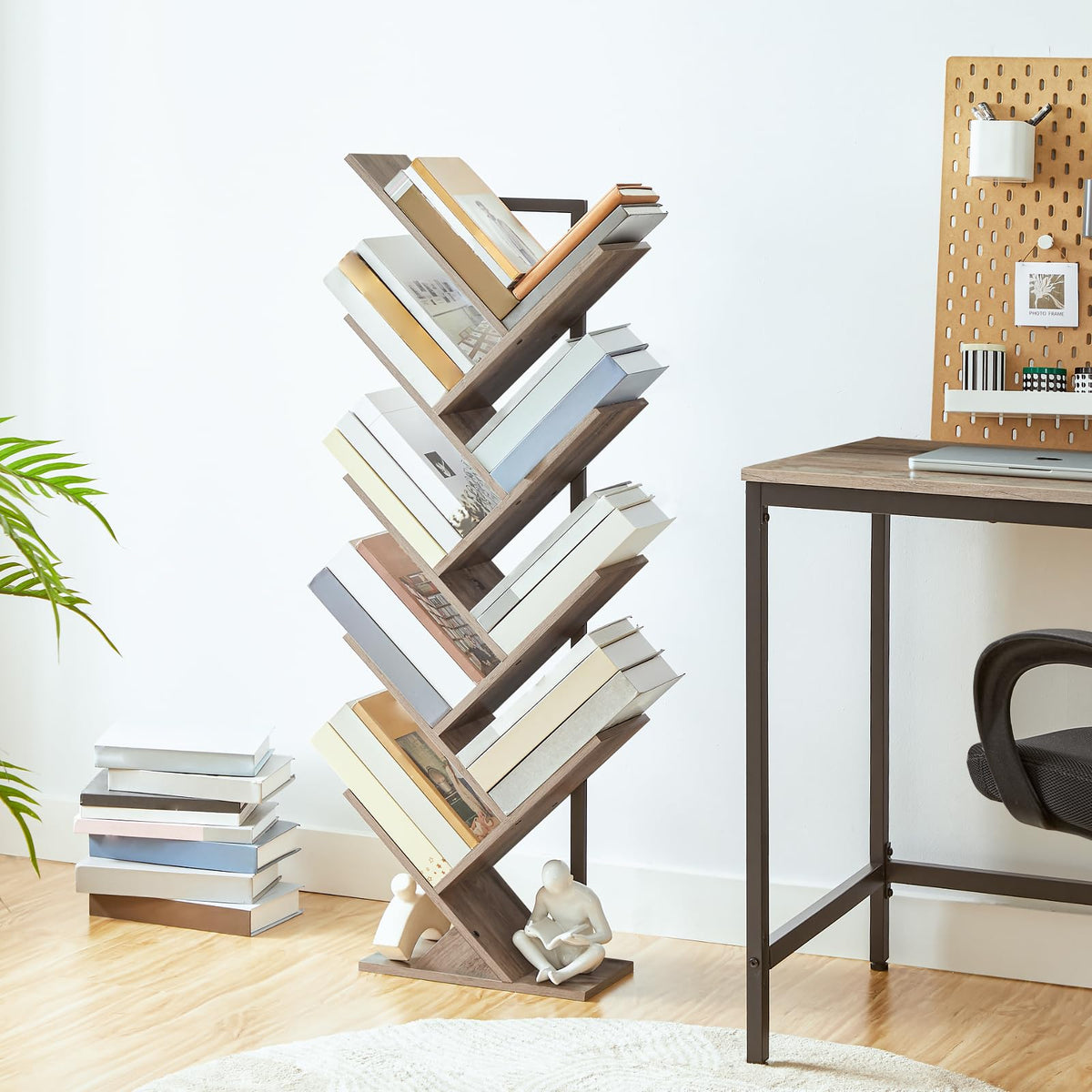 HOOBRO Tree Bookshelf Tall, 9-Tier Floor Standing Book Shelf, Tall Bookcase for CDs Albums, for Living Room, Greige and Black EBG08SJ01G1