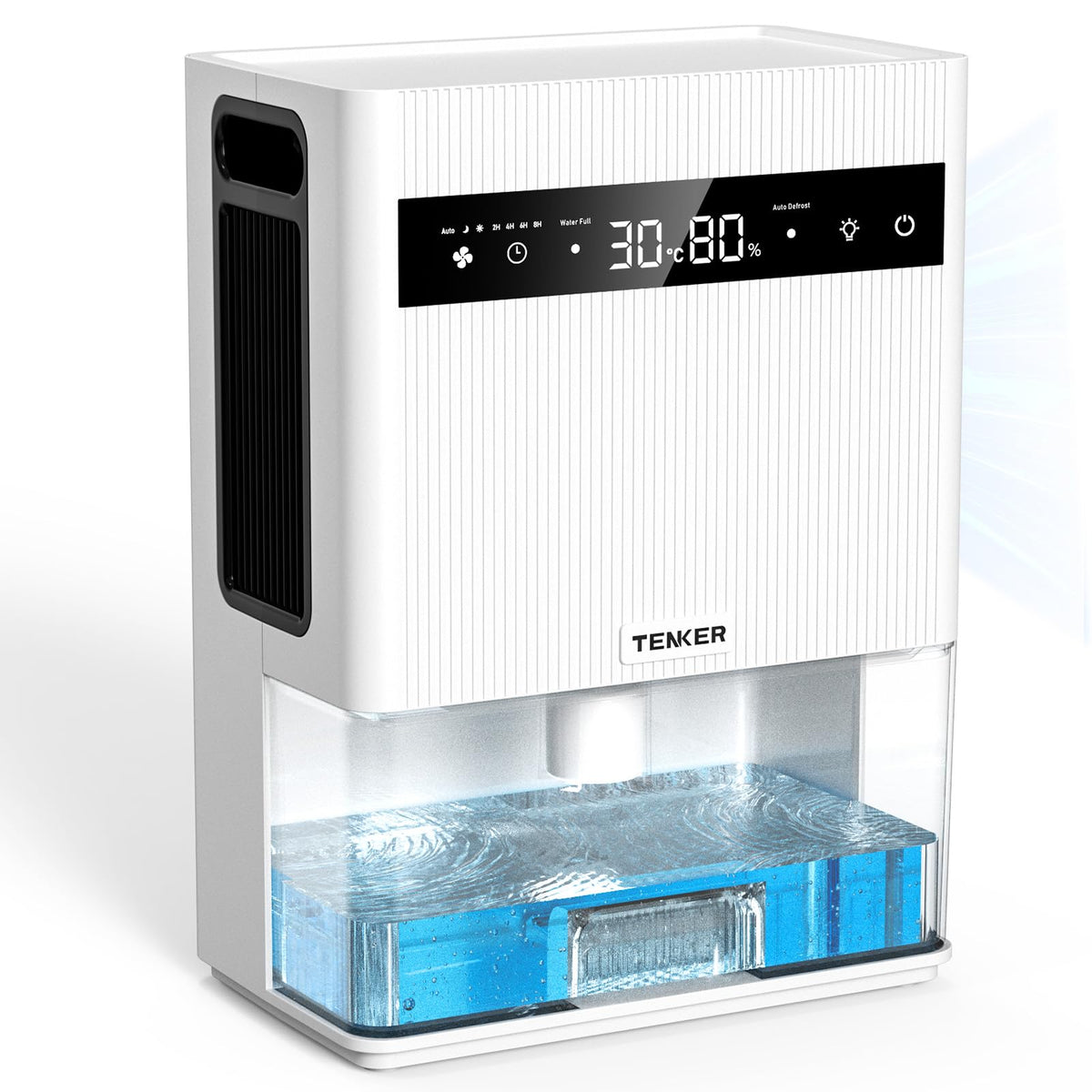 Tenker Dehumidifier, 3L (106 oz) Dehumidifiers for Home with Digital Temperature & Humidity Display, Sleep Mode, Timer, Auto-Off, Auto Defrost,