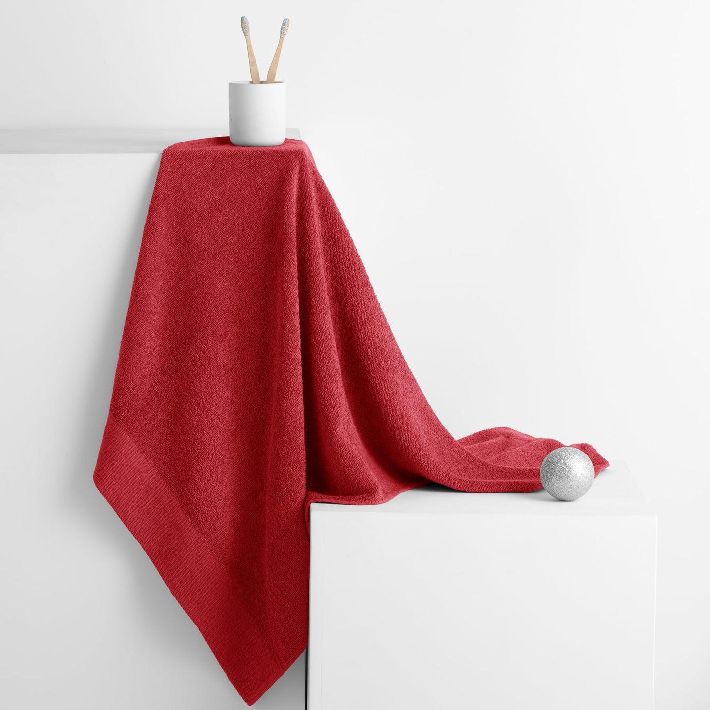 AmeliaHome Set 10pcs 4 Guest Towels 30x50 cm, 4 Towels 50x100 cm and 2 Bath Towels 70x140 cm 100% Cotton Absorbent Dark Red Amari
