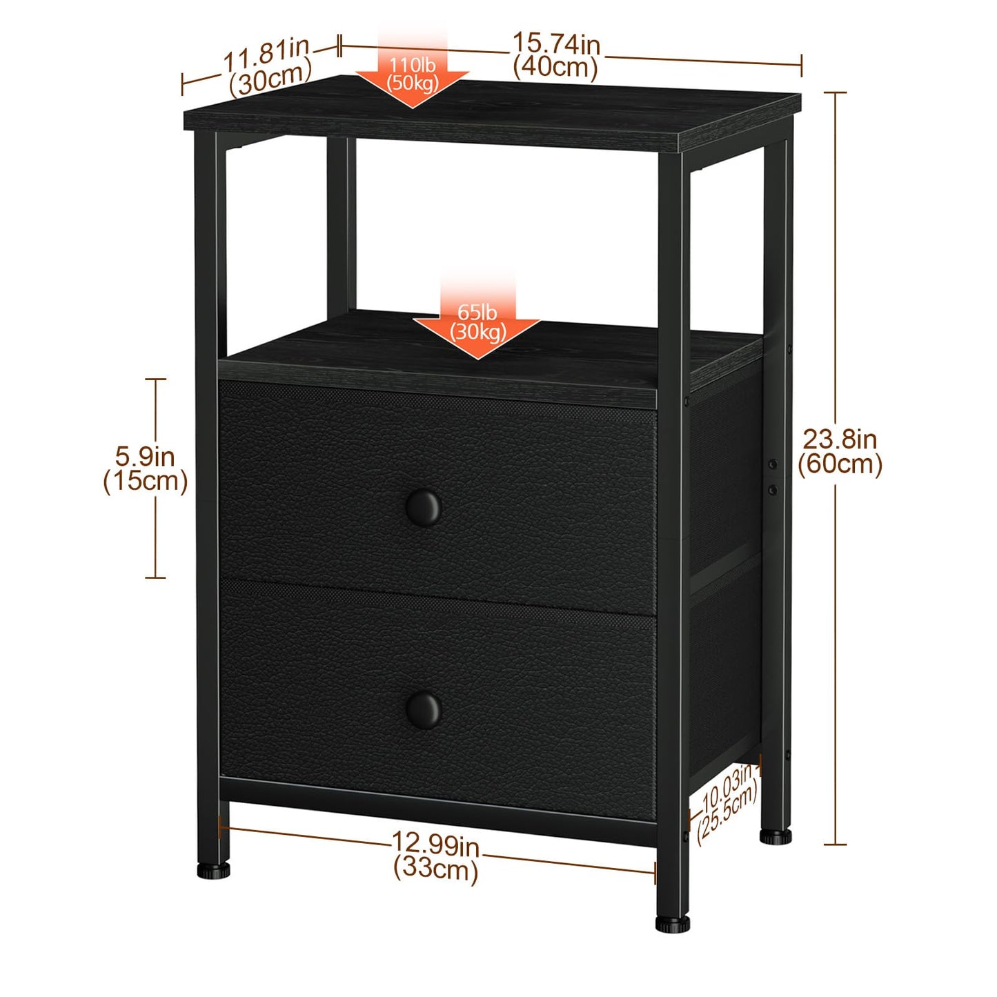LOAKEKEL Bedside Table, Side Tables Set of 2 with 2 Fabric Drawers