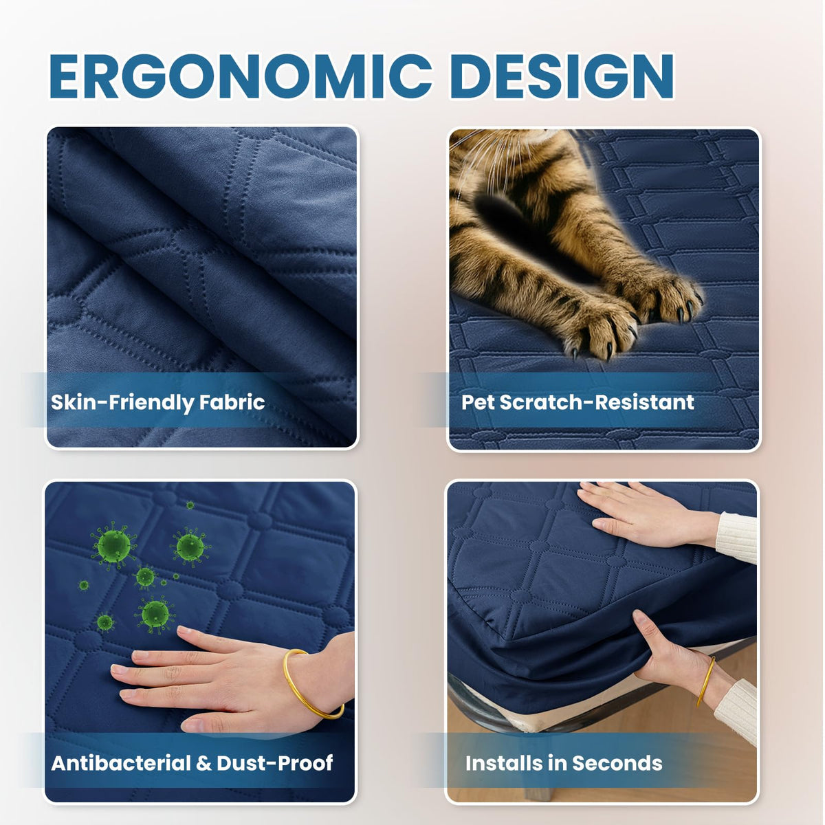 Ystyle Fitted Sheet 180 x 200 cm, Microfibre, Fitted Sheet - Mattress Height up to 30 cm, Navy Blue