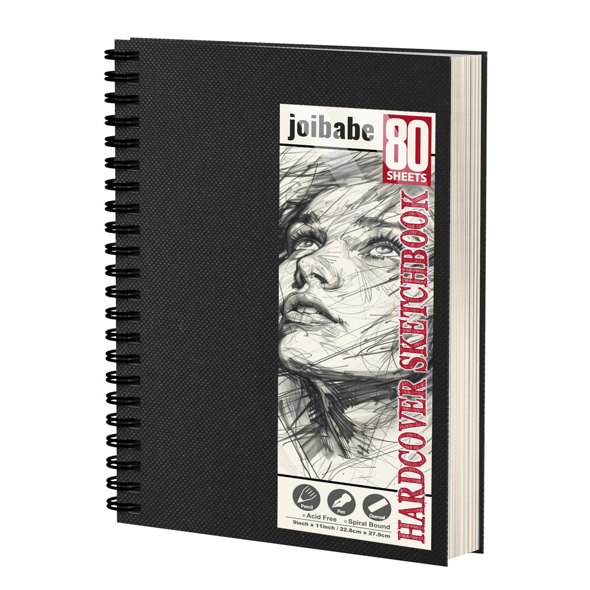 joibabe A4 Sketch Book, Hardcover Spiral Bound Sketchbook 100gsm, 80 Sheets 160 Pages Sketch Pad,Natural White Drawing Book, Professional Drawing Pad