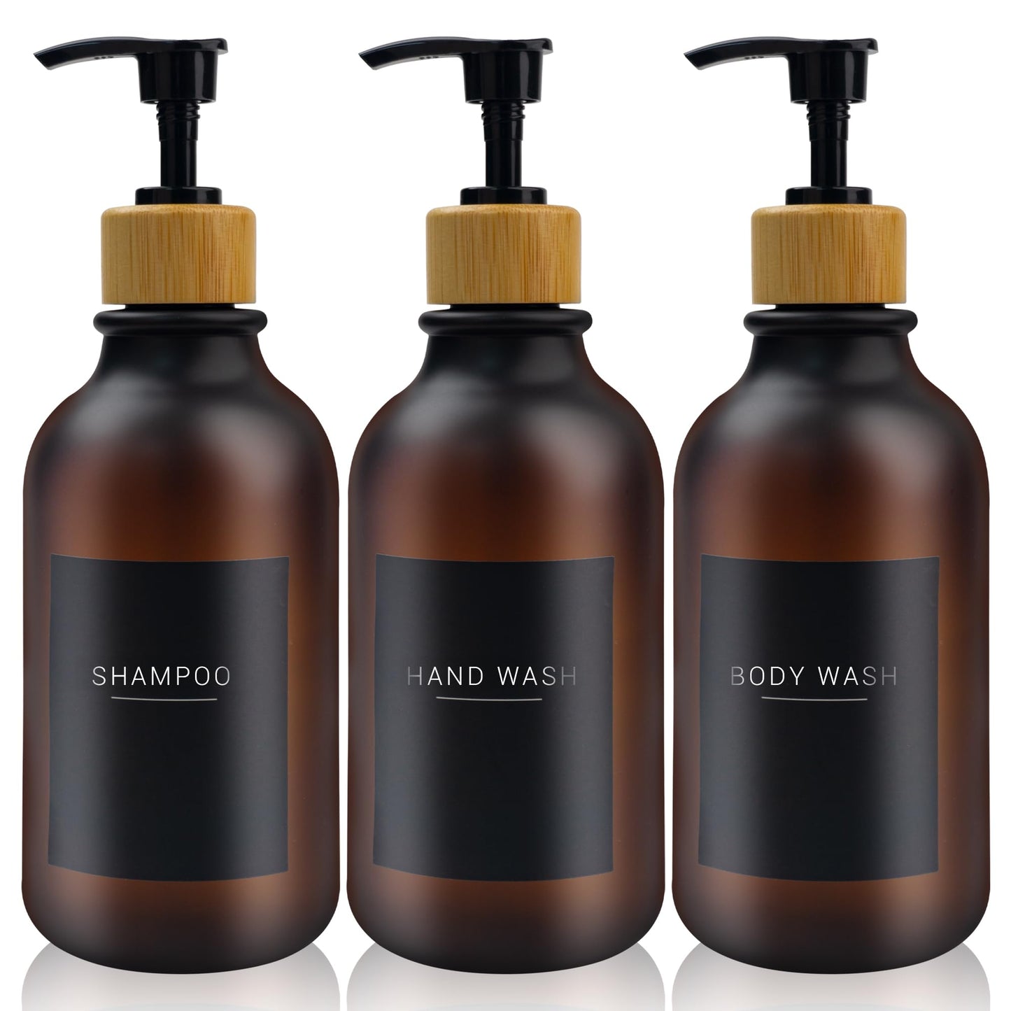 3 pcs 500ml Soap Dispenser with Black Label Lotion Dispenser Made of PET Plastic Empty Bottle Suitable for Bathrooms (Amber)