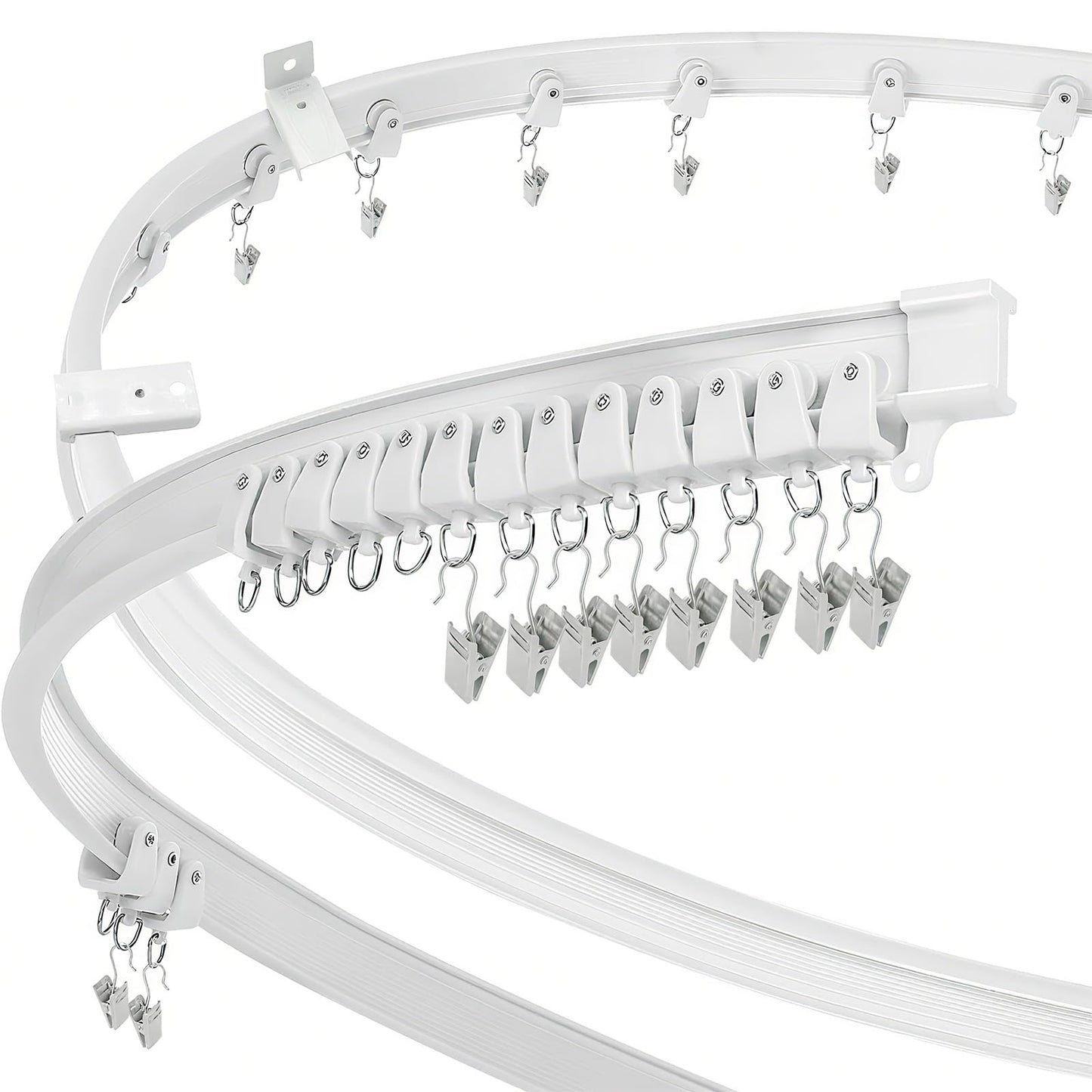 5m Ceiling Curtain Track, Bendable Flexible Curtain Rail Wall Mount Plastic Heavy Duty Curtain Track and Fitings 16Ft Ceiling Track System Set for Bay