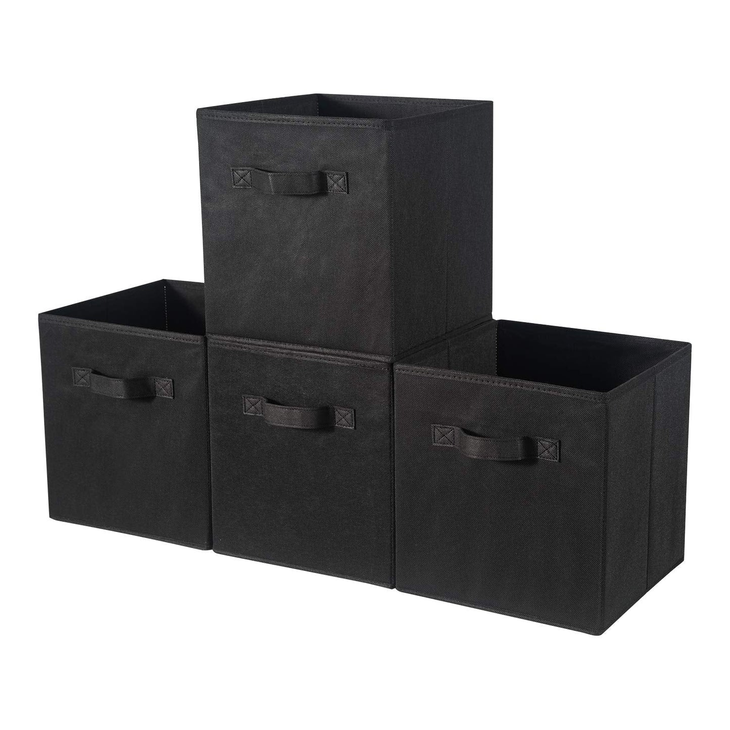 BrillantJo Fabric Storage Box, Set of 4 Organiser Basket Bin Drawers Containers with Handles for Storage Cube Unit, Black, 13" x15"x 13"