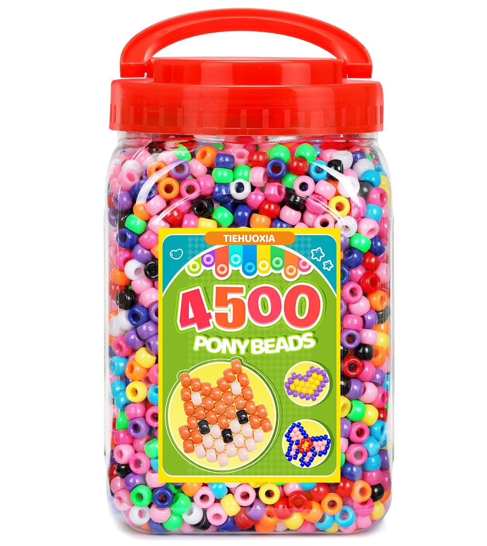 Tiehuoxia 4500 PCS Pony Beads for Bracelet Making, 6?9 mm Plastic Bead, Colorful Kandi Beads for Hair Braids, Crafting, Necklace and DIY Projects