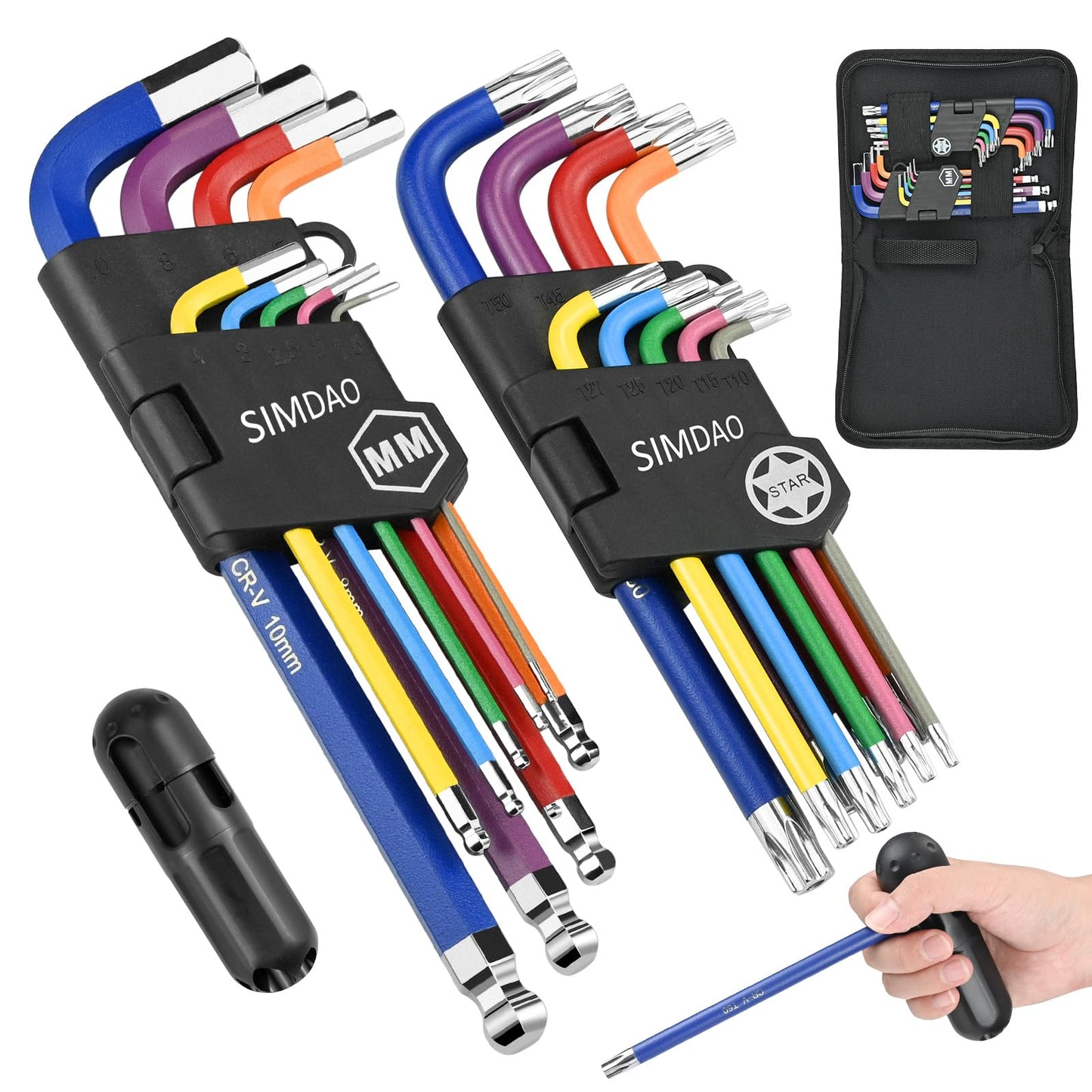 SIMDAO 18Pcs Metric Hex Key Set, Allen Key Set with Color Coding and Torque Handle 1.5-10mm, Anti-Slip Long Ball End Hex Wrench Set, for Disassembly