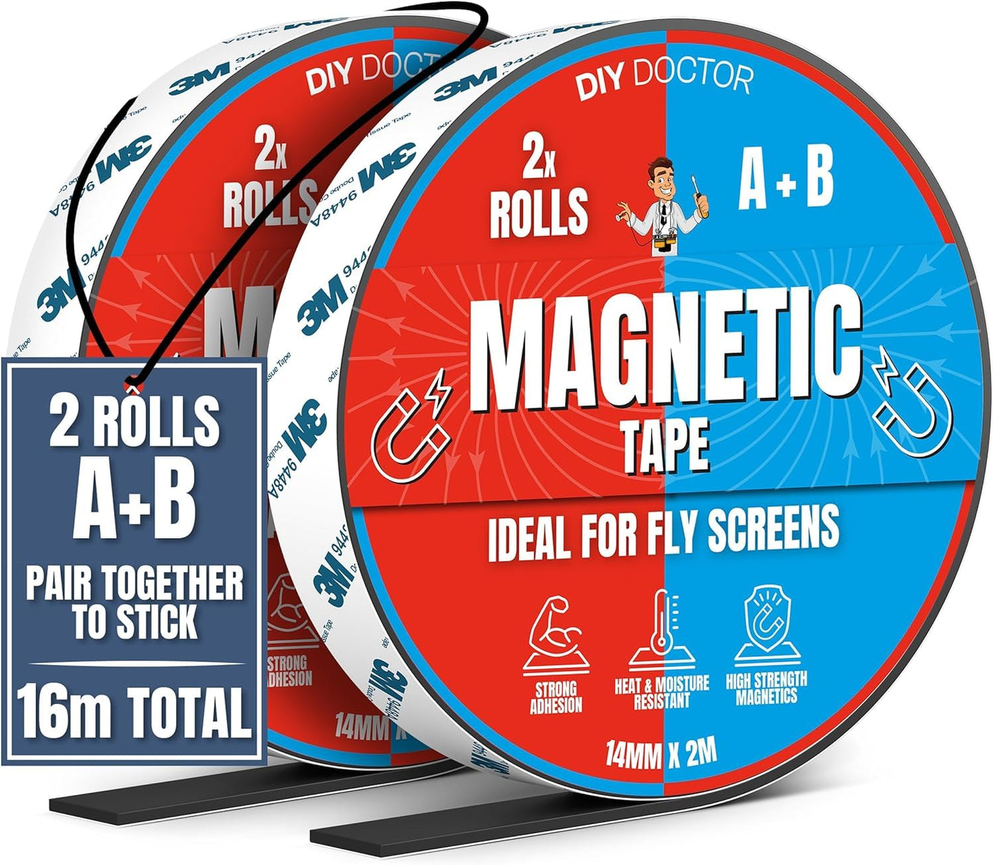 DIY Doctor A+B Magnetic Tape - Magnetic Strips Self Adhesive - 1 Pack - 8m + 8m A and B Polarity - Cut To Fit Magnetic Strip - Self Adhesive Magnets -