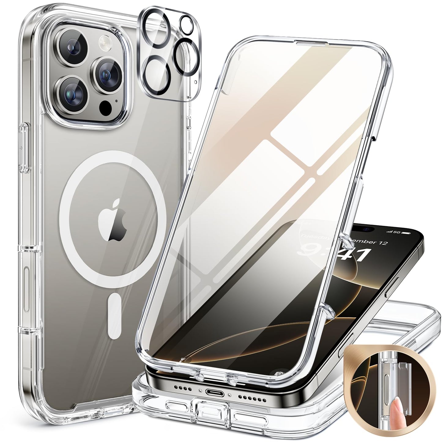 Miracase Magnetic Case for iPhone 16 Pro Max Case 6.9-Inch, Full Body Bumper Case Compatible with MagSafe and Built-in 9H Tempered Glass Screen