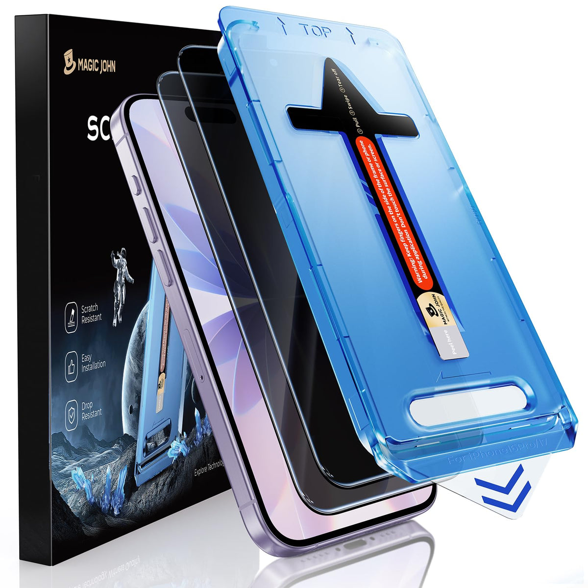 MAGIC JOHN 2 Pack for iPhone 17 Privacy Screen Protector 6.3 inch, Anti Spy Tempered Glass Film, Auto Dust-Elimination Installation, Bubble Free, Case