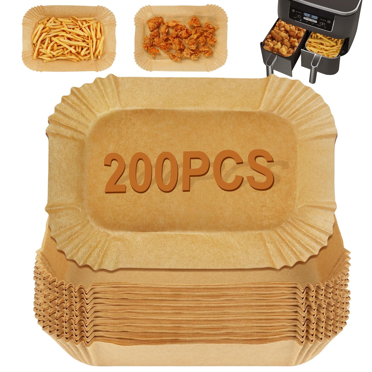 YQL 200pcs Air Fryer Liners for Ninja Dual/Ninja Double Stack/Tower 9l/Instant Vortex, Air Fryer Accessories Disposable Paper Liners for