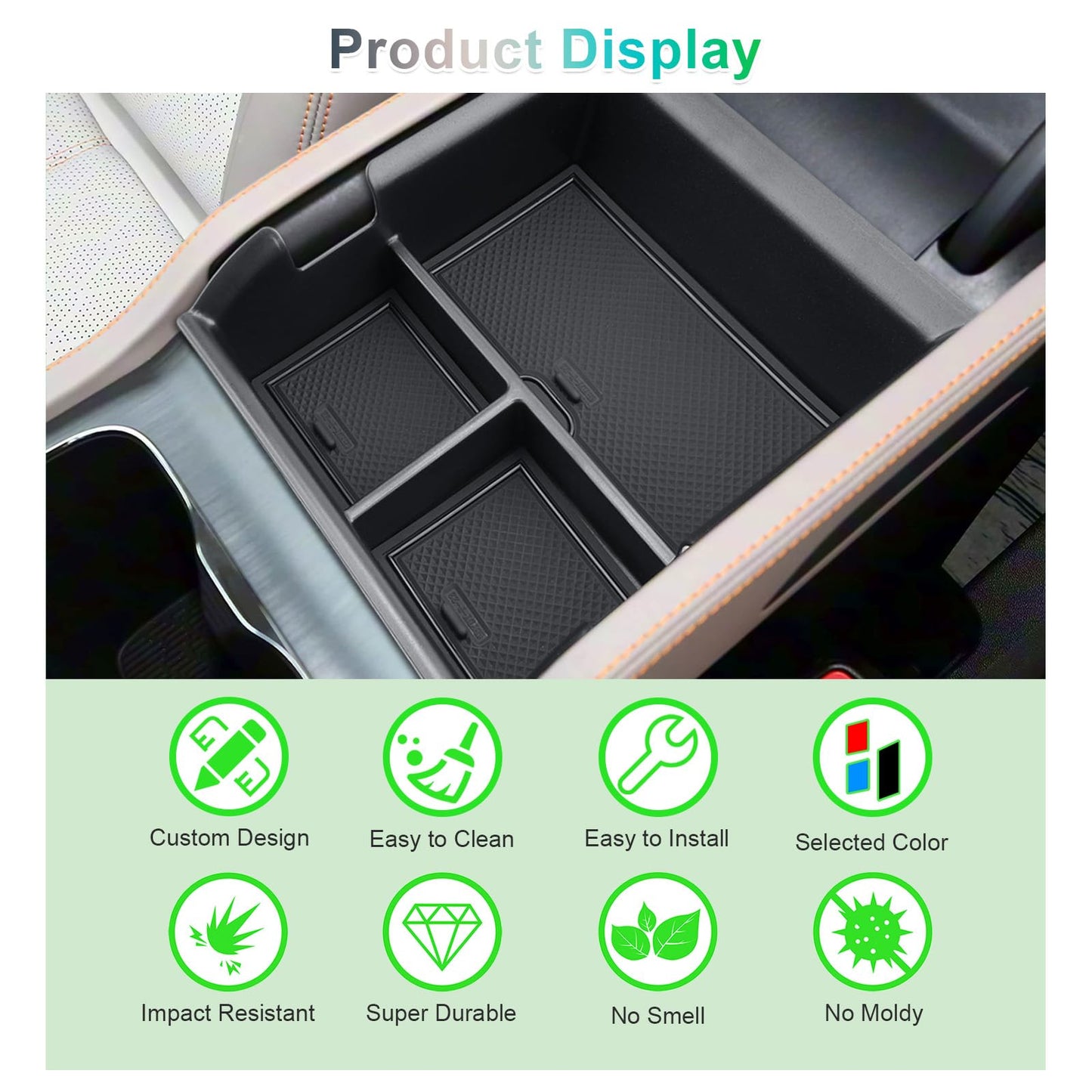 GAFAT Compatible with BYD Atto 3 2025 2024 2023 Centre Console Storage Box, for Yuan Plus Armrest Organiser Shelf with Non-Slip Rubber Mats