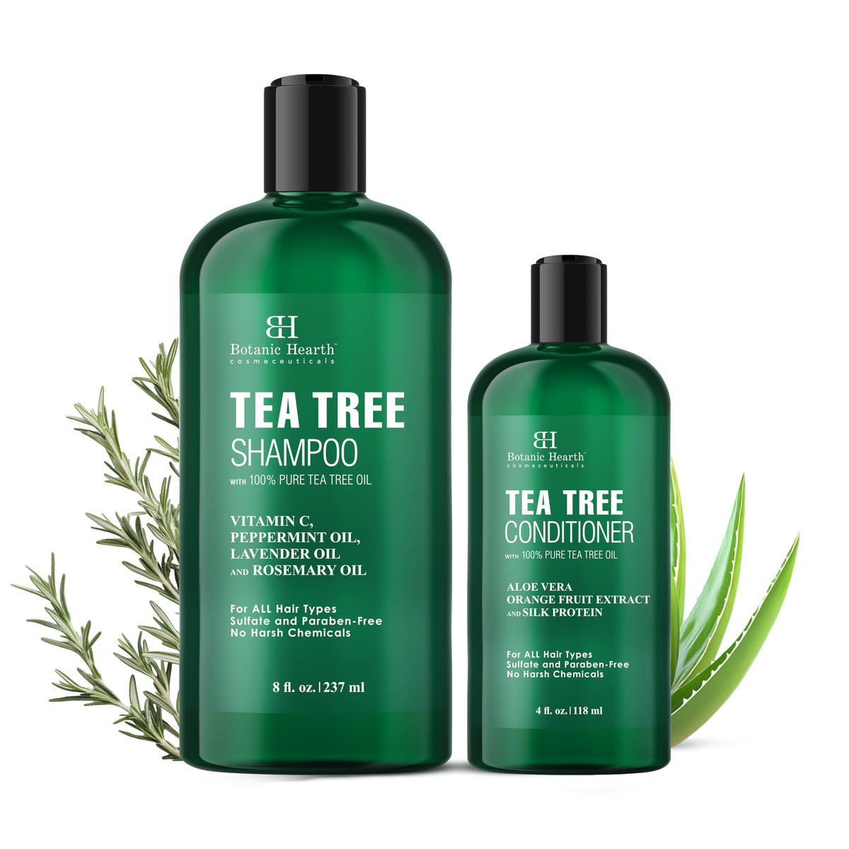 Botanic Hearth Tea Tree Shampoo 8fl oz and Conditioner 4 fl oz - with 100% Pure Tea Tree Oil, for Itchy and Dry Scalp, Sulfate/Paraben Free - for Men