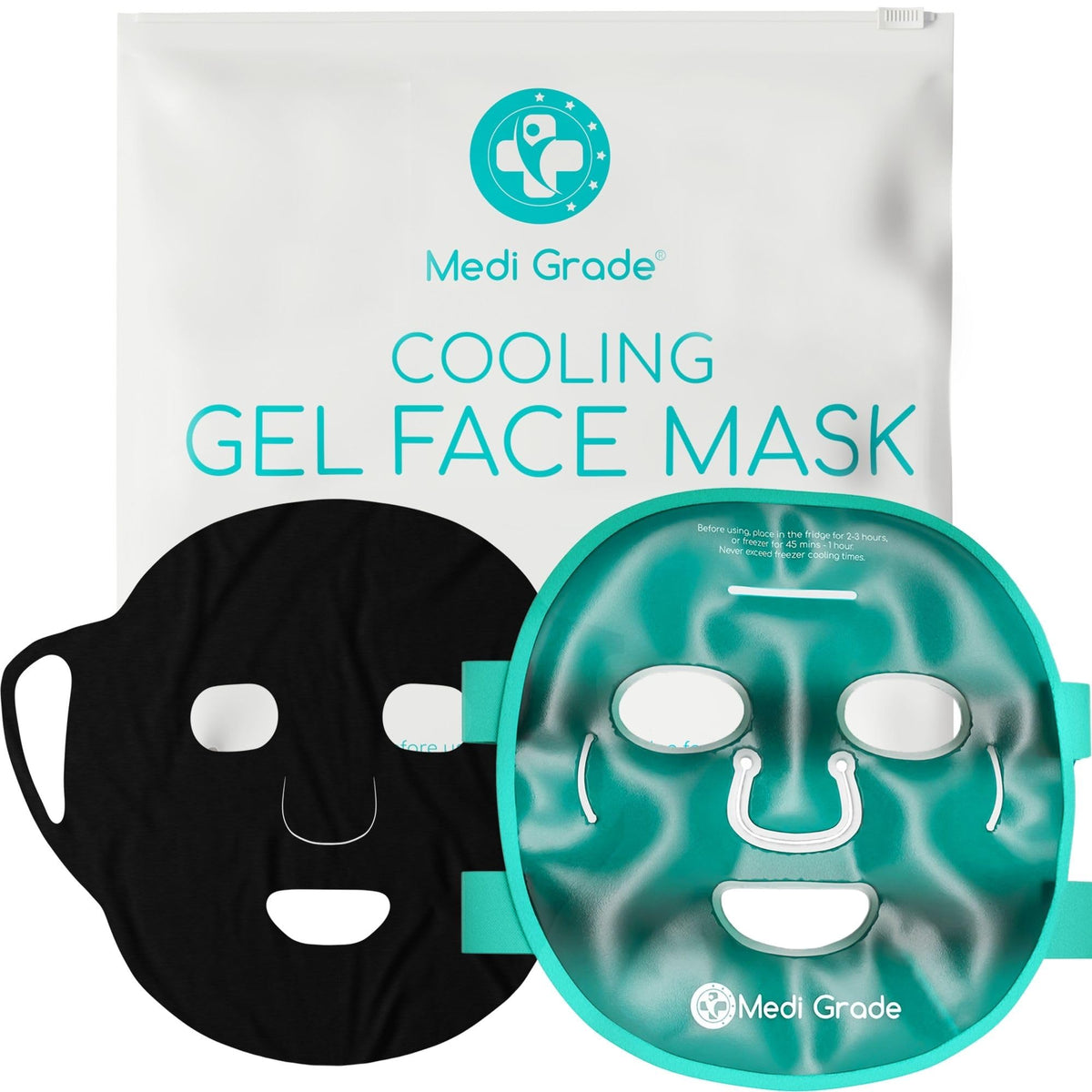 Medi Grade Cooling Face Mask set with 1 Lycra Face Mask and Storage Pouch - Soothing Gel Ice Face Mask for Dark Circles and Puffiness - Cold Face Mask