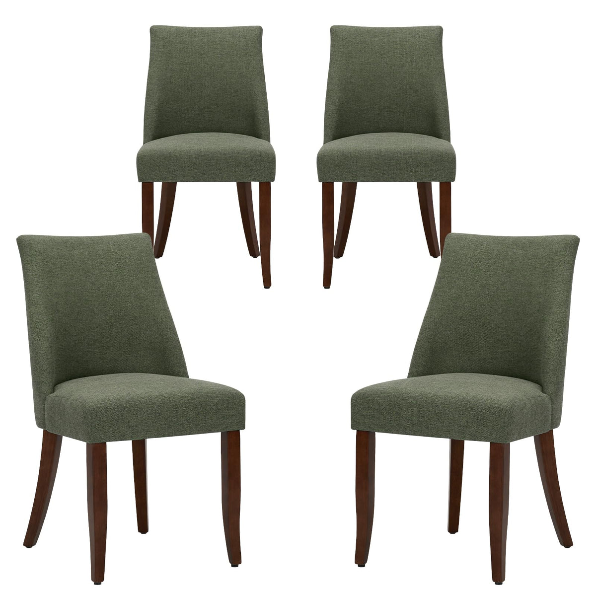 COLAMY Upholstered Dining Chairs Set of 4, Linen Fabric Parsons Dining Room Chairs with Curved Backrest, Solid Rubber Wood Legs