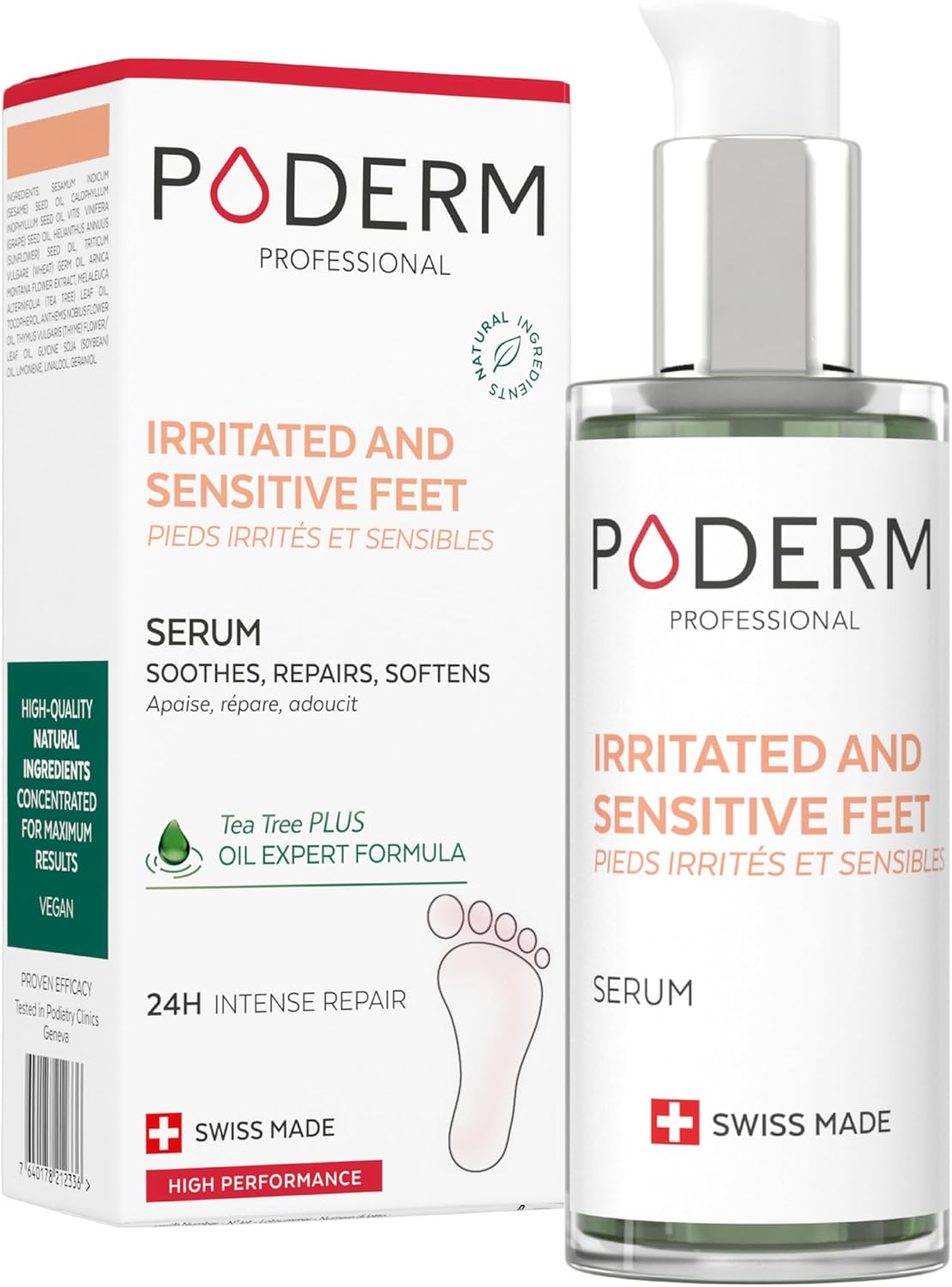 PODERM TEA TREE FOOT SERUM 75ml, German, French packaging, New but scruffy box