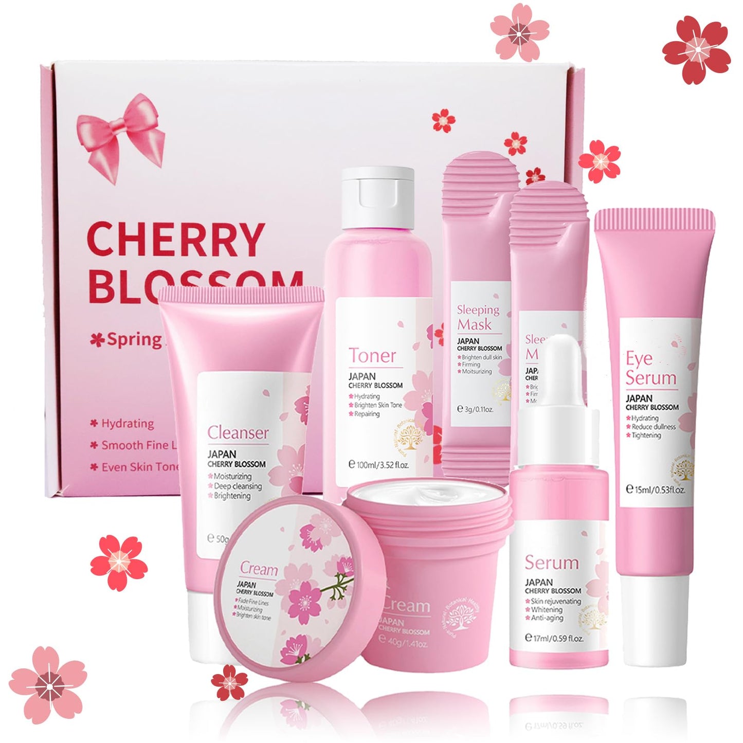Skincare Gifts For Teenage Girls,Cherry Blossom Skincare Sets,Facial kit,Pamper Sets For Women Gifts,Skin Care Sets & Kits with Cleanser, Face Serum,